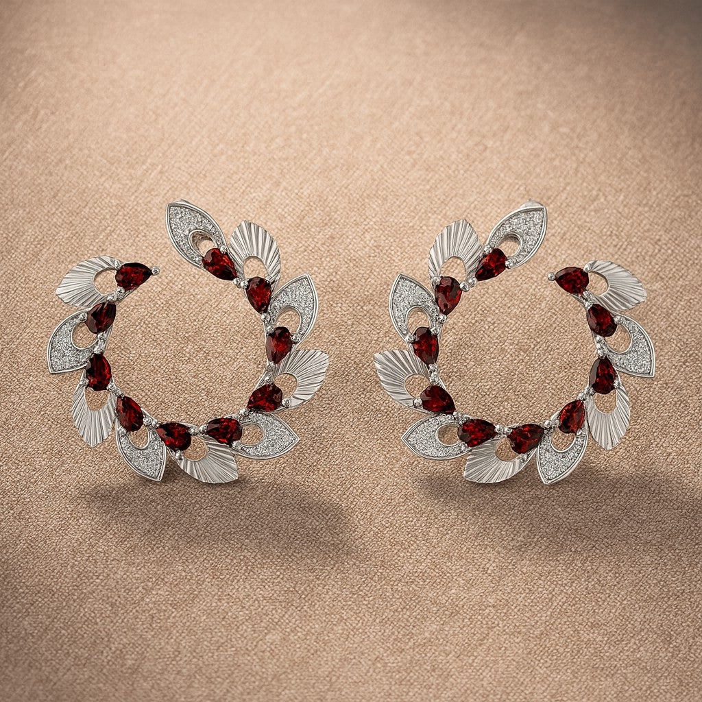 Floral Wreath Hoop Earrings | 925 Sterling Silver Birthstone Stud Earrings | Diamond Accent Gemstone Earrings | 15 Birthstone Options | Gift for Women