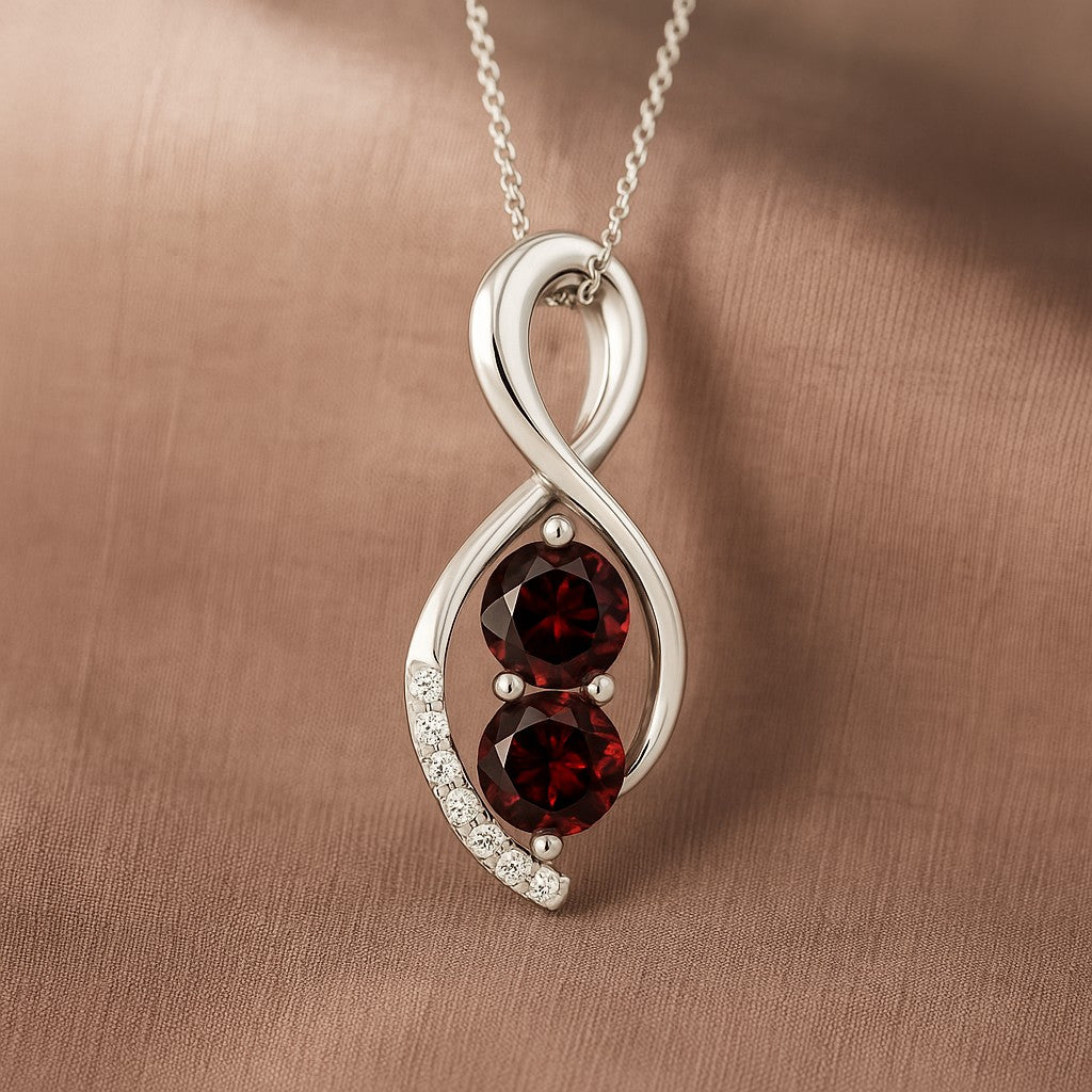 Infinity Twist Pendant | Starburst Pendant | Heart Knot Teardrop Pendant | Sterling Silver Birthstone Necklace | Diamond Accent | Adjustable Chain | 15 Gemstone Choices