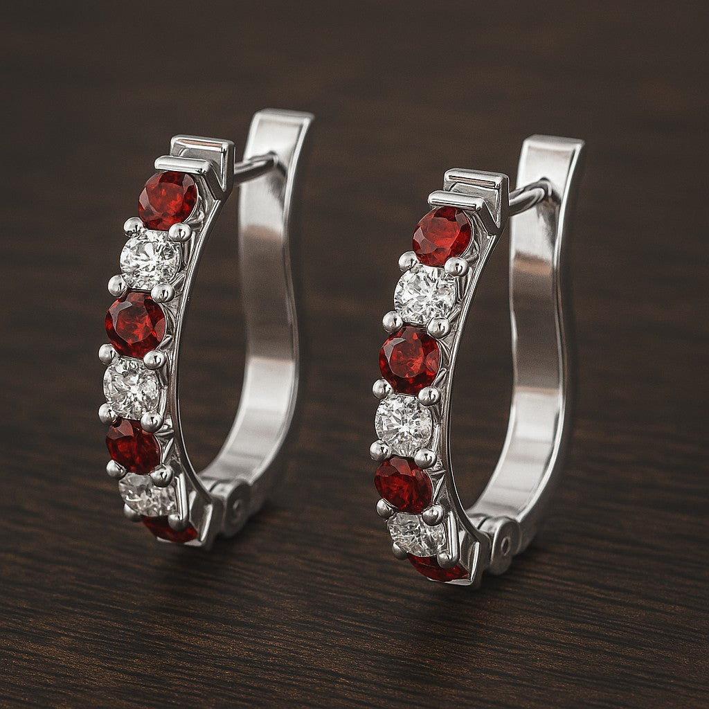 Inside-Outside Hoop Earrings | 925 Sterling Silver Birthstone Stud Earrings | Diamond Accent Gemstone Earrings | 15 Birthstone Options | Gift for Women