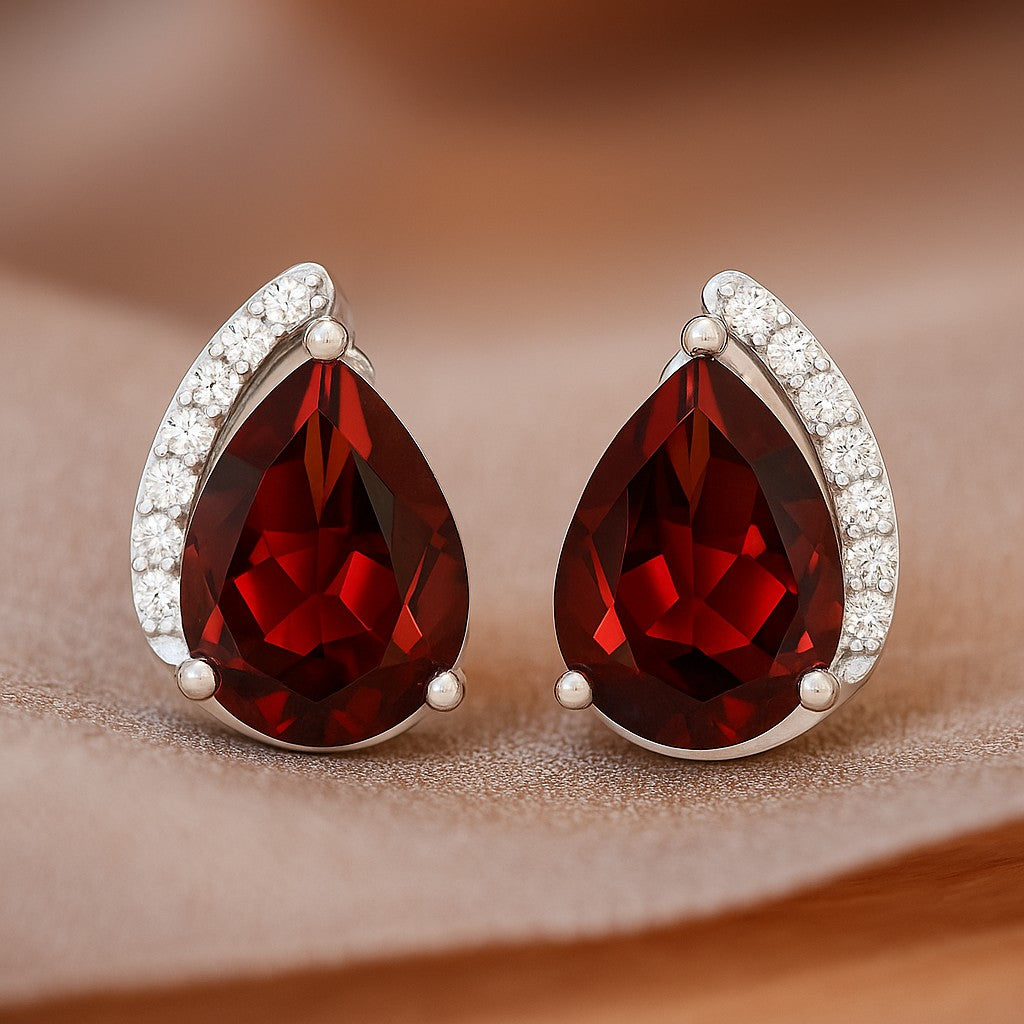Pear Solitaire Stud Earrings | 925 Sterling Silver Birthstone Stud Earrings | Diamond Accent Gemstone Earrings | 15 Birthstone Options | Gift for Women
