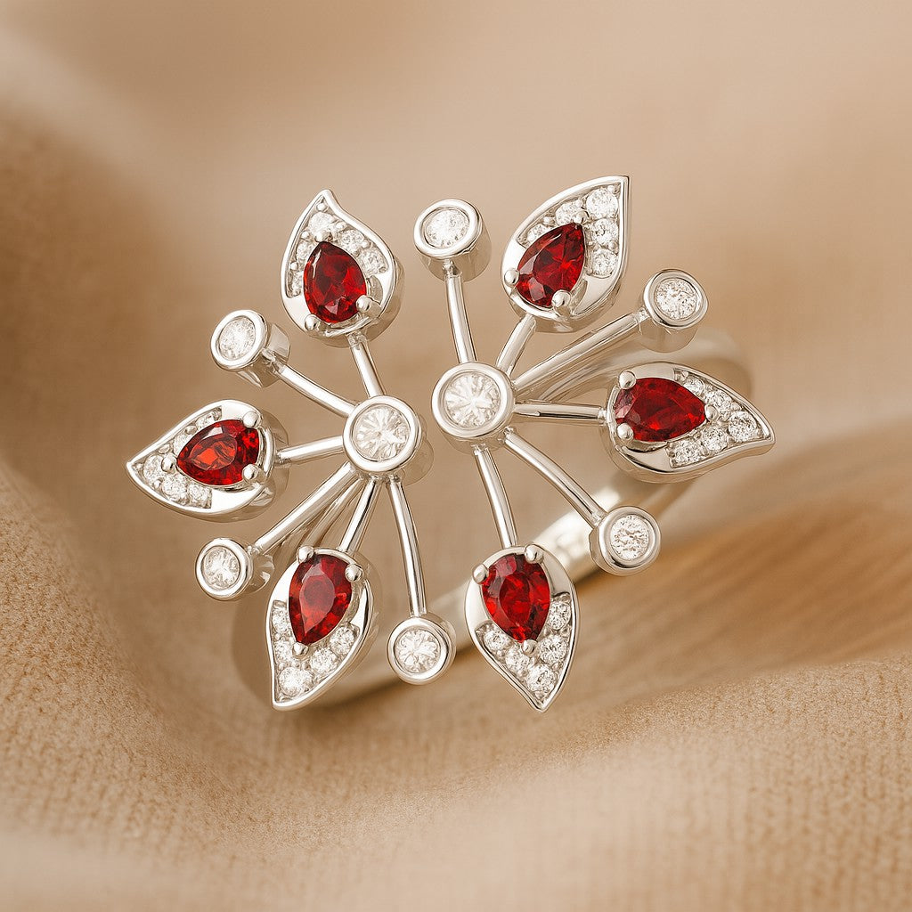 Nature Inspired Floral Cluster Ring | Sterling Silver Birthstone Ring | Genuine Gemstone & Diamond Studded Ring | Personalized Promise Ring | Gift for Her