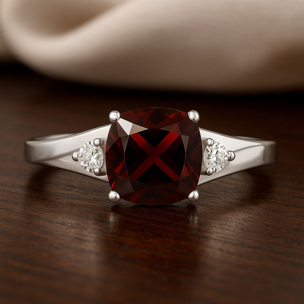 Classic Three-Stone Solitaire Ring | Sterling Silver Birthstone Ring | Genuine Gemstone & Diamond Studded Ring | Personalized Promise Ring | Gift for Her