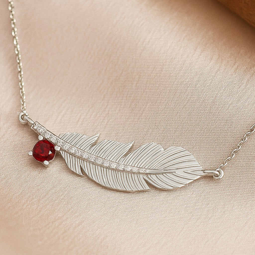 Feather Pendant Necklace | Starburst Pendant | Heart Knot Teardrop Pendant | Sterling Silver Birthstone Necklace | Diamond Accent | Adjustable Chain | 15 Gemstone Choices
