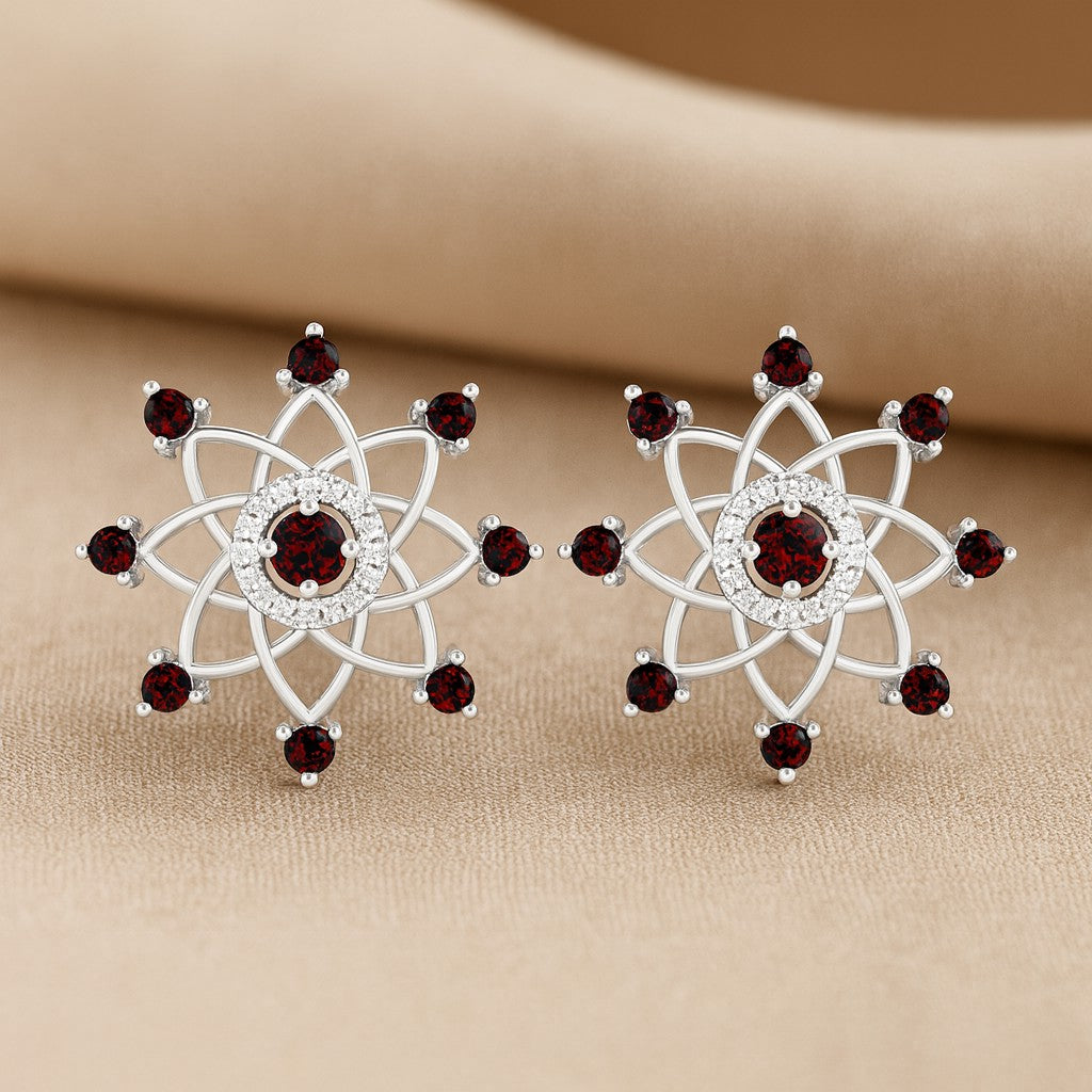 Celestial Starburst Stud Earrings | 925 Sterling Silver Birthstone Stud Earrings | Diamond Accent Gemstone Earrings | 15 Birthstone Options | Gift for Women