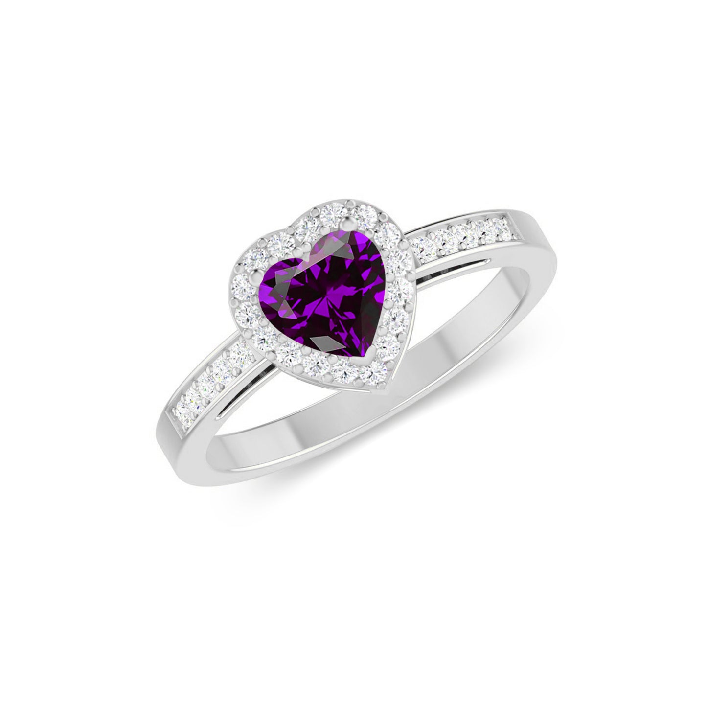 Heart Halo Ring | Sterling Silver Birthstone Ring | Genuine Gemstone Studded Ring | Personalized Promise Ring | Gift for Her