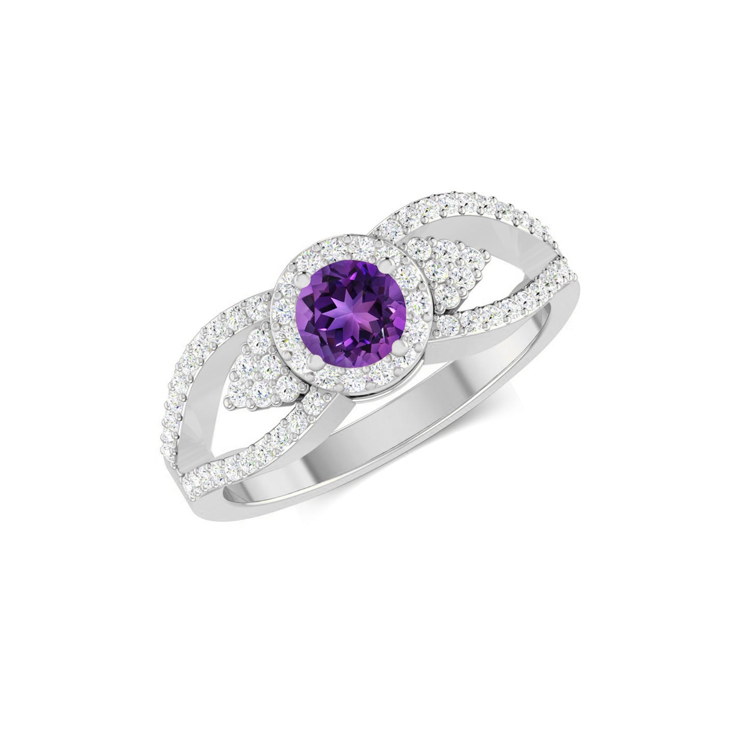 Split Shank Halo Ring | Sterling Silver Birthstone Ring | Genuine Gemstone & Diamond Studded Ring | Personalized Promise Ring | Gift for Her
