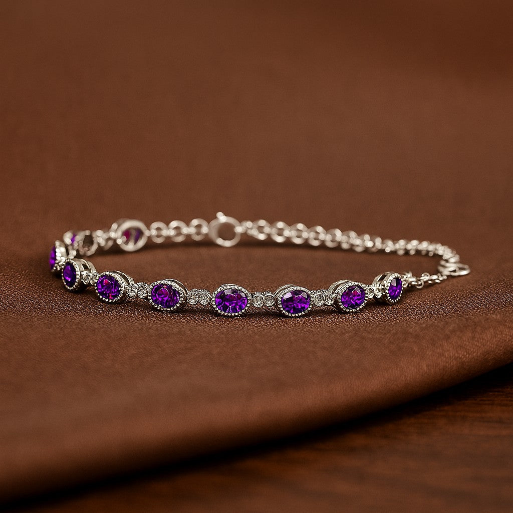Infinity Tennis Bracelet | Sterling Silver Birthstone Bracelet | Adjustable Chain | 15 Gemstone Choices | Personalized Gemstone Bracelet