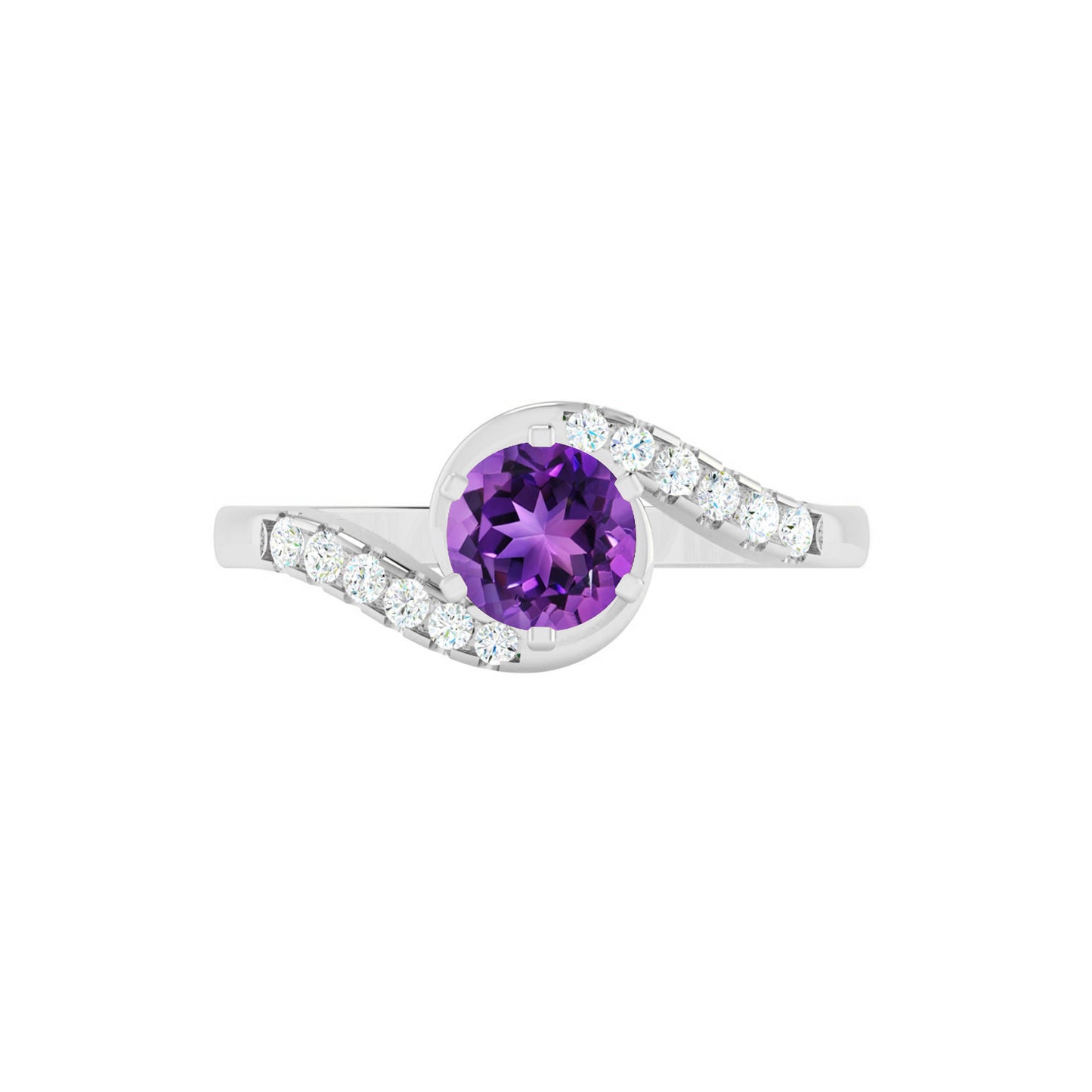 Bypass Solitaire Ring | Sterling Silver Birthstone Ring | Genuine Gemstone & Diamond Studded Ring | Personalized Promise Ring | Gift for Her