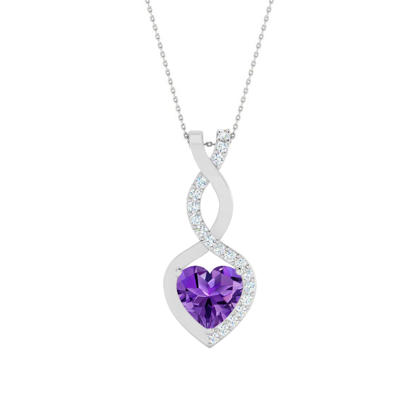 Infinity Heart Pendant | Starburst Pendant | Heart Knot Teardrop Pendant | Sterling Silver Birthstone Necklace | Diamond Accent | Adjustable Chain | 15 Gemstone Choices