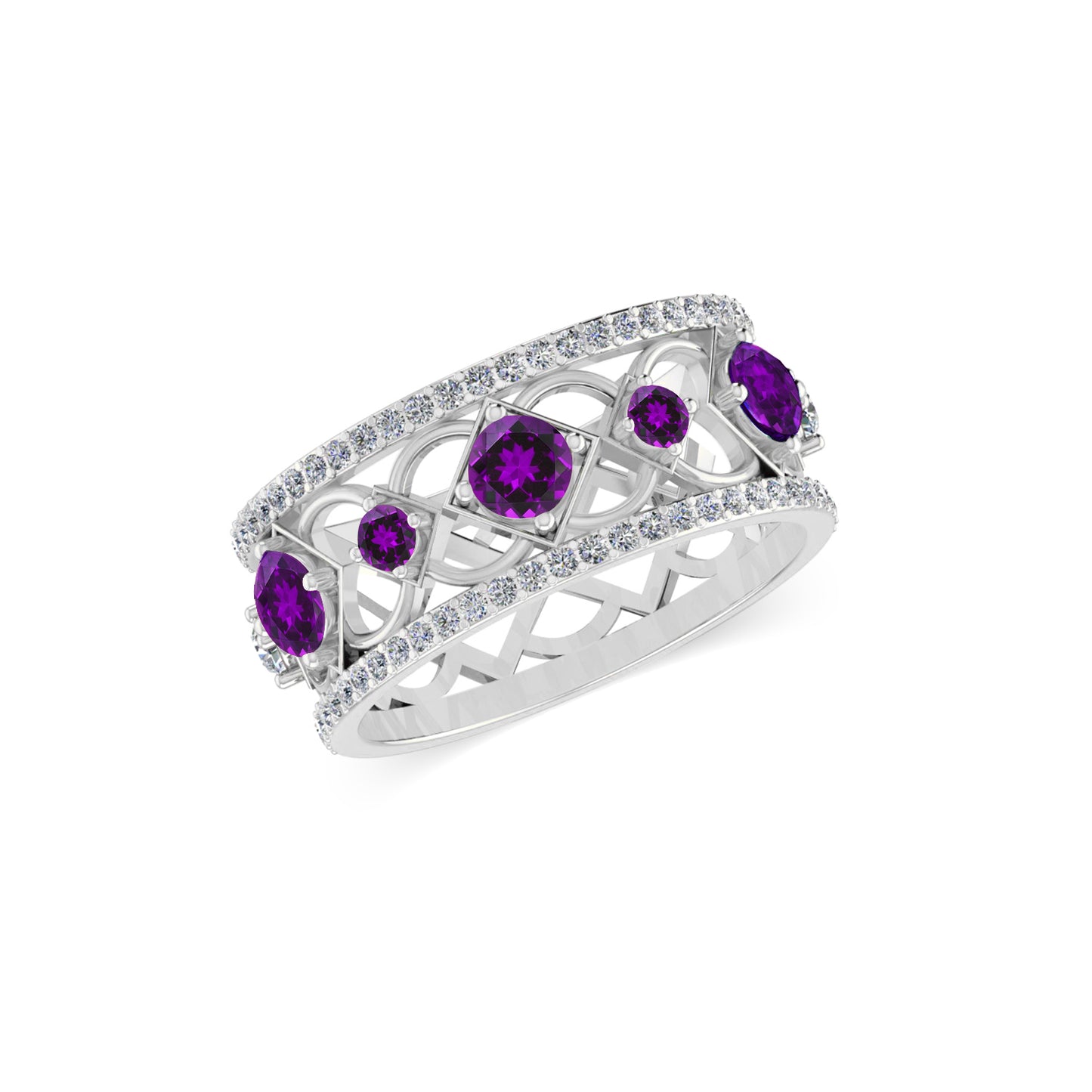Celtic Knot Wide Band Ring | Sterling Silver Birthstone Ring | Genuine Gemstone & Diamond Studded Ring | Personalized Promise Ring | Gift for Her