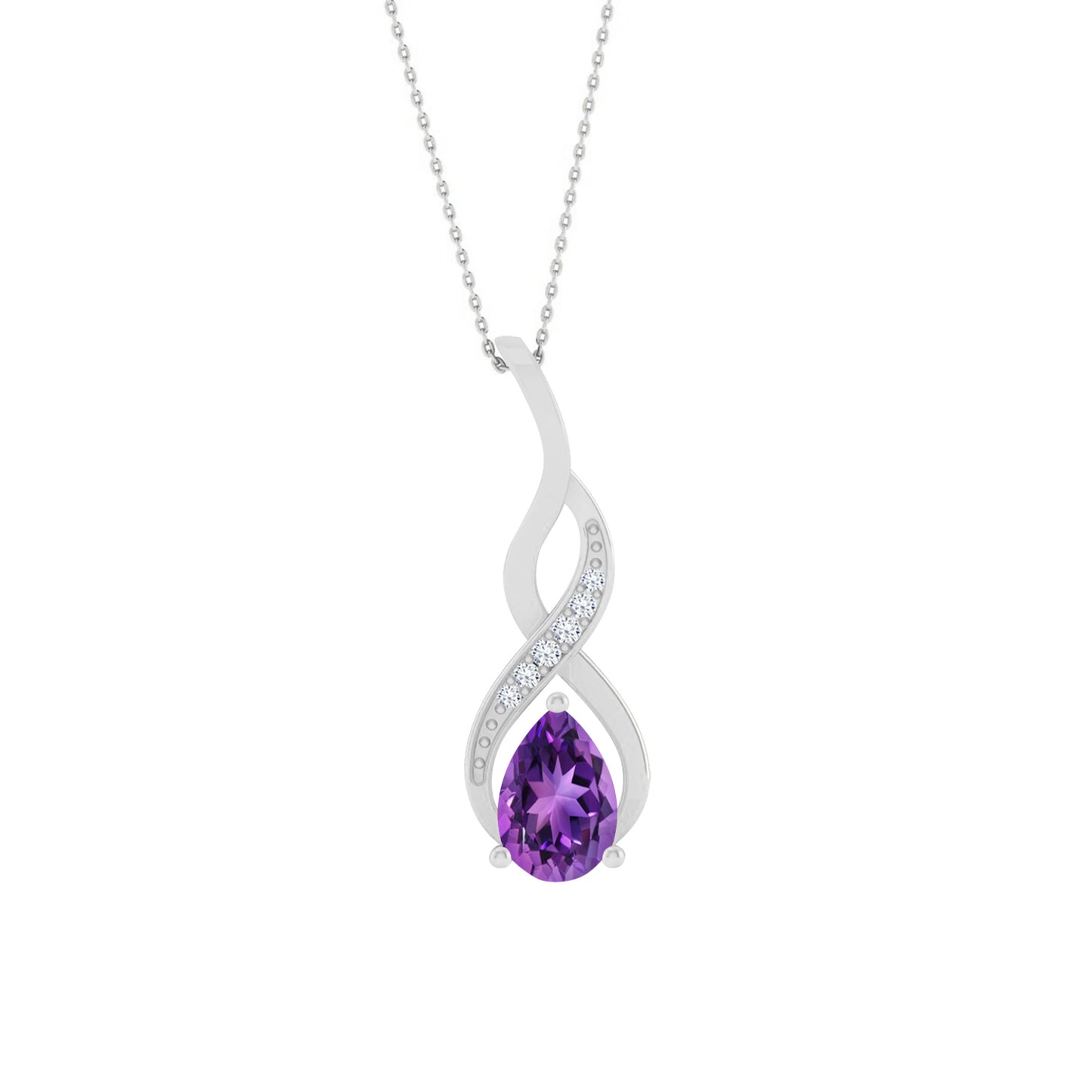 Classic Teardrop Solitaire Pendant | Starburst Pendant | Heart Knot Teardrop Pendant | Sterling Silver Birthstone Necklace | Diamond Accent | Adjustable Chain | 15 Gemstone Choices