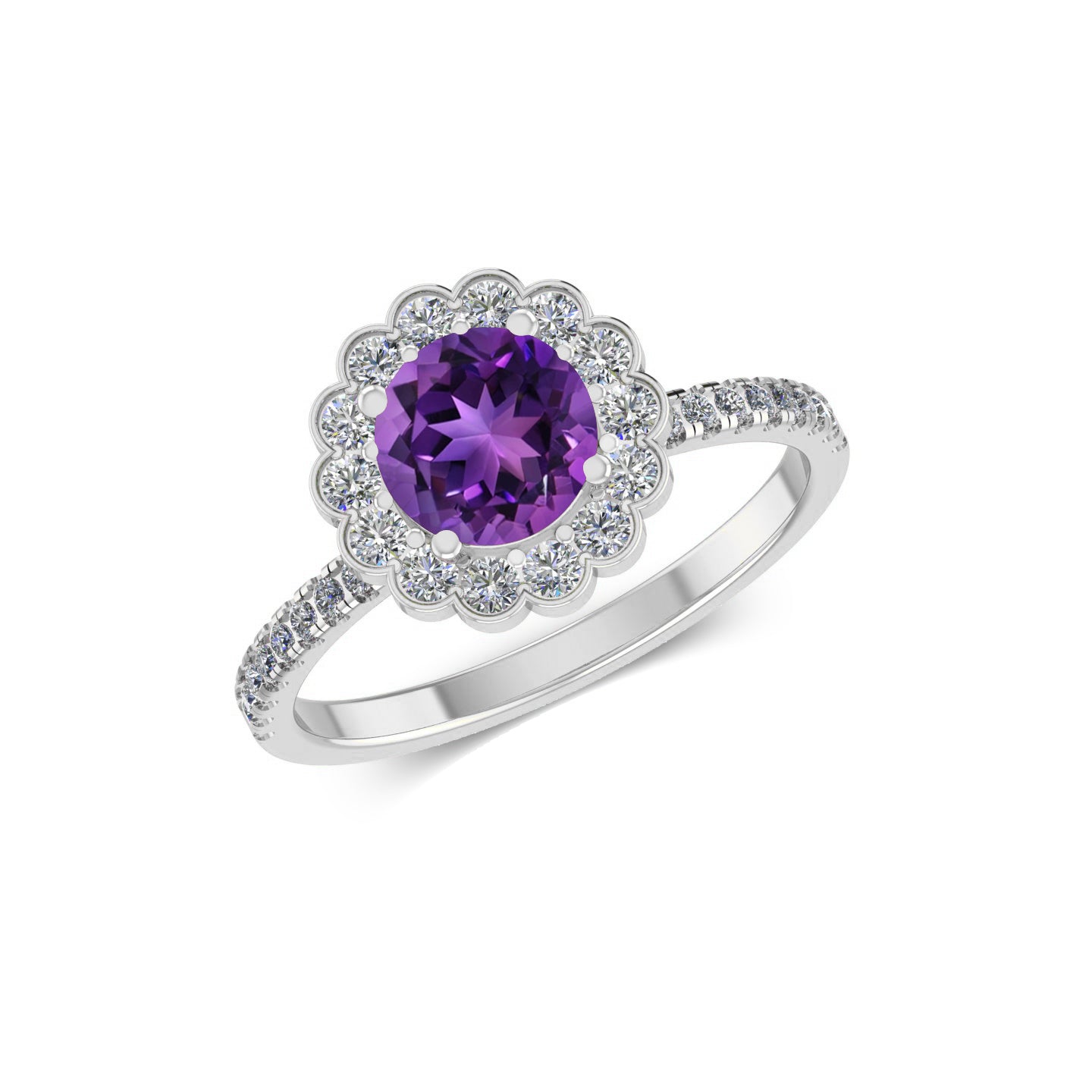 Floral Halo Ring | Sterling Silver Birthstone Ring | Genuine Gemstone & Diamond Studded Ring | Personalized Promise Ring | Gift for Her