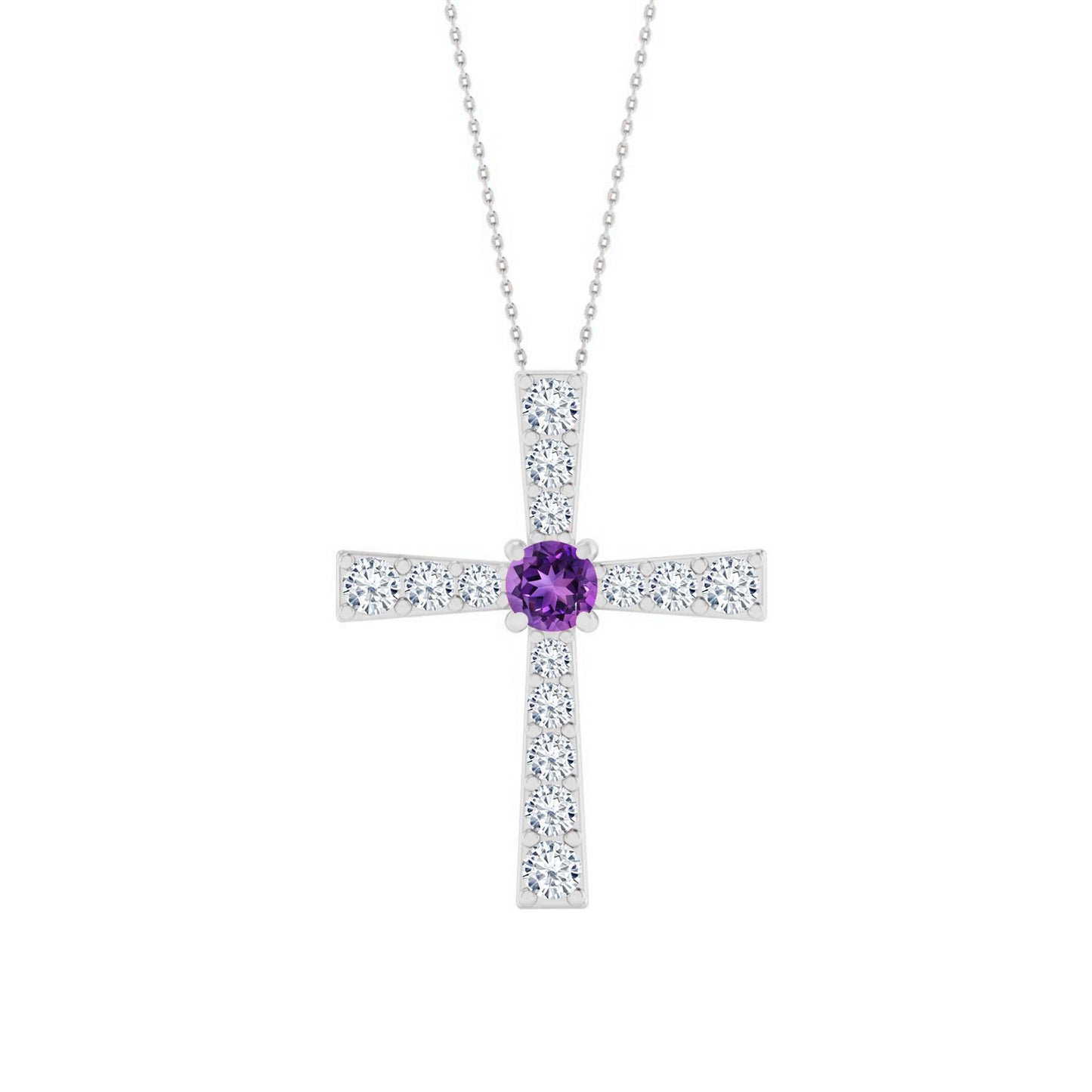 Cross Pendant | Sterling Silver Birthstone Necklace | Diamond Accent | Adjustable Chain | 15 Gemstone Choices