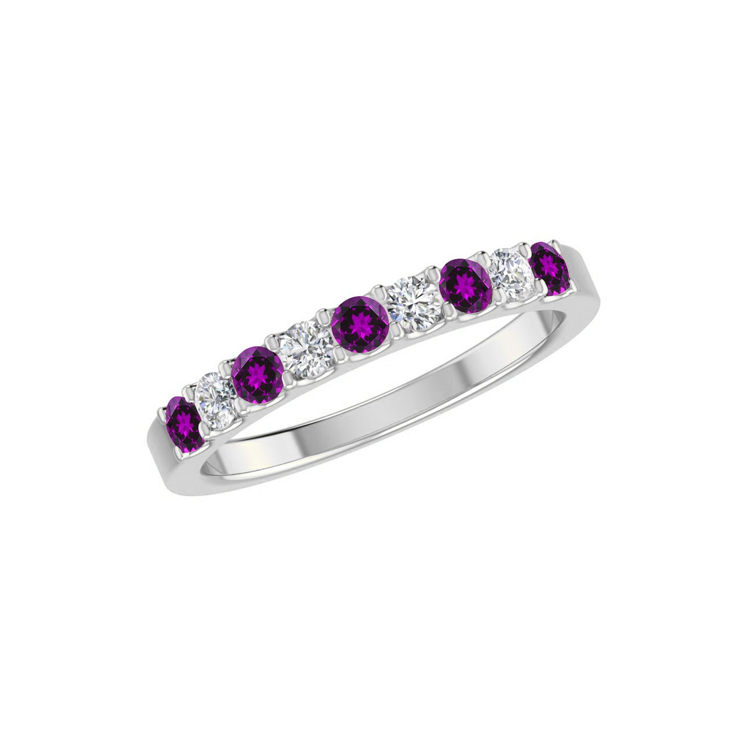 Half Eternity Ring | Sterling Silver Birthstone Ring | Genuine Gemstone & Diamond Studded Ring | Personalized Promise Ring | Gift for Her