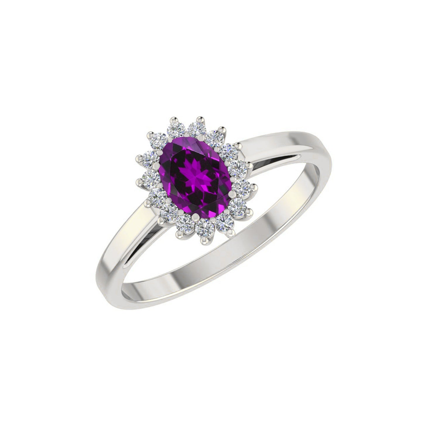 Halo Solitaire Ring | Sterling Silver Birthstone Ring | Genuine Gemstone & Diamond Studded Ring | Personalized Promise Ring | Gift for Her