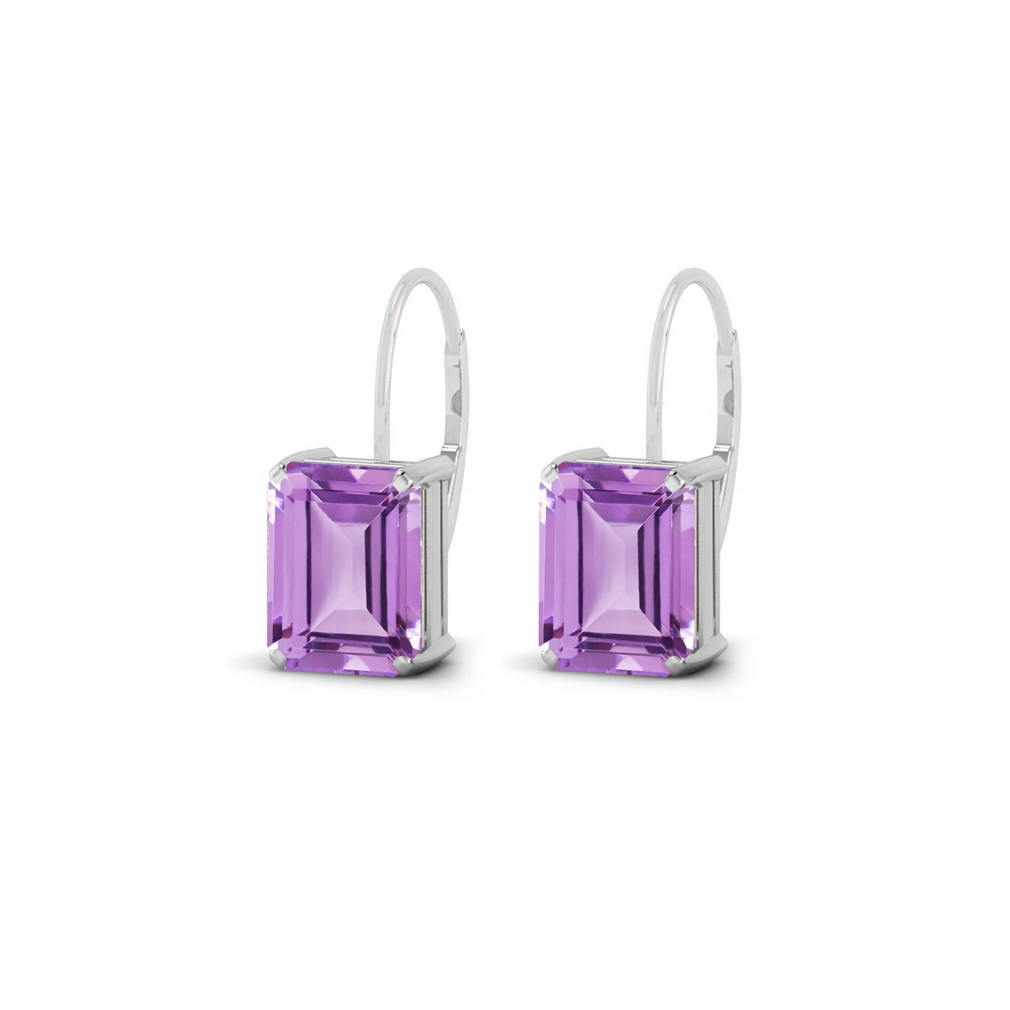 Emerald Cut Lever back Earrings | 925 Sterling Silver Birthstone Stud Earrings | Diamond Accent Gemstone Earrings | 15 Birthstone Options | Gift for Women
