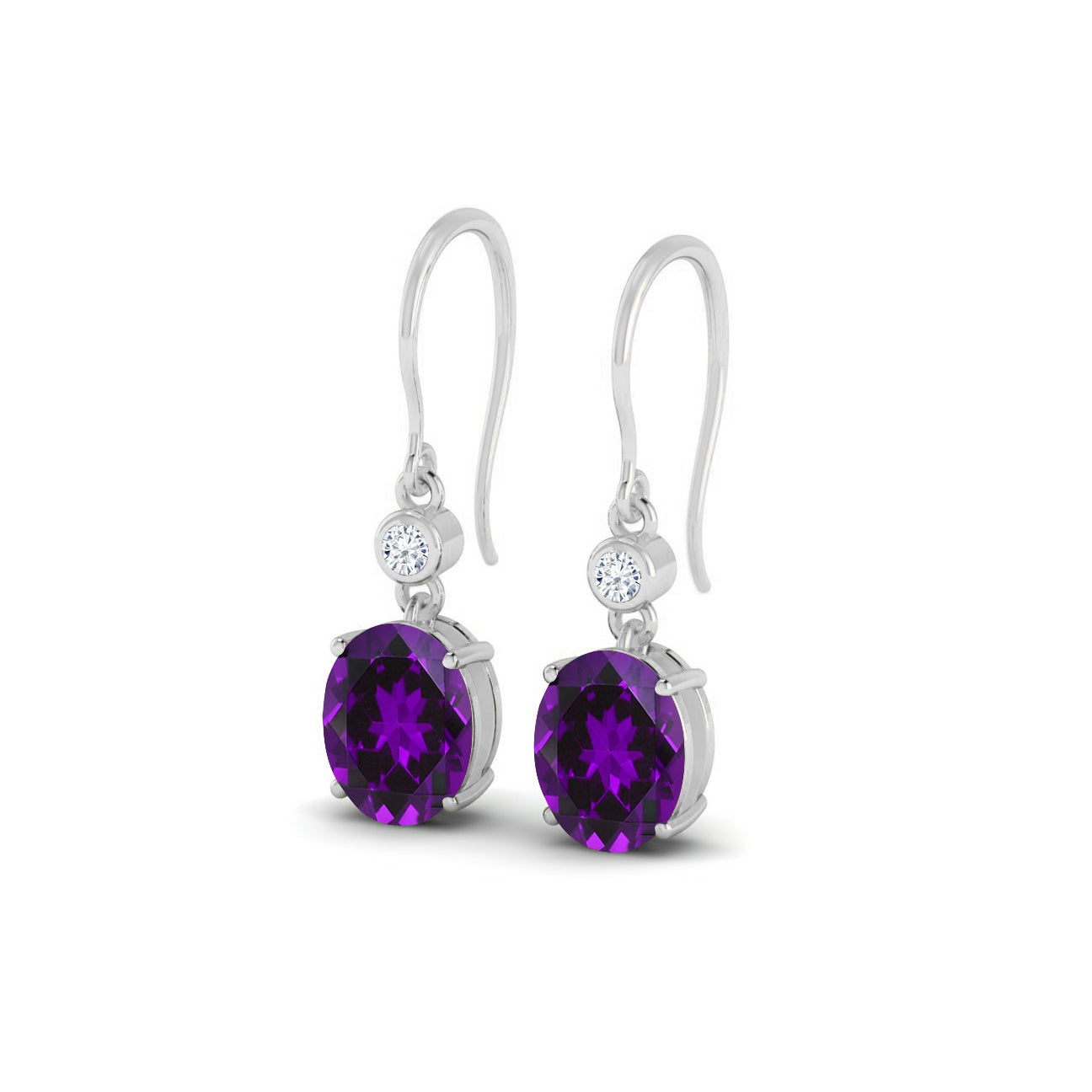 French Hook Drop Earrings | 925 Sterling Silver Birthstone Stud Earrings | Diamond Accent Gemstone Earrings | 15 Birthstone Options | Gift for Women