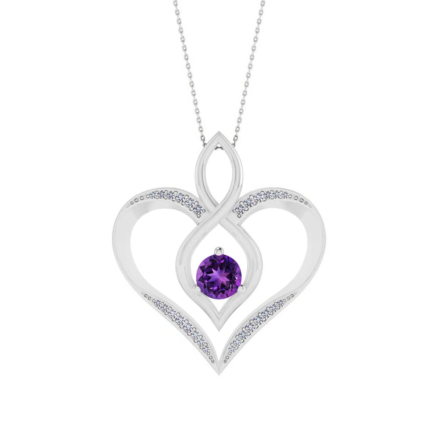 Sterling Silver Birthstone Necklace | Diamond Accent | Adjustable Chain | 15 Gemstone Choices