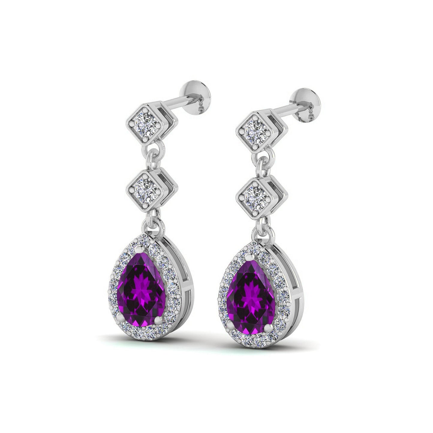 Halo Drop Earrings | 925 Sterling Silver Birthstone Stud Earrings | Diamond Accent Gemstone Earrings | 15 Birthstone Options | Gift for Women