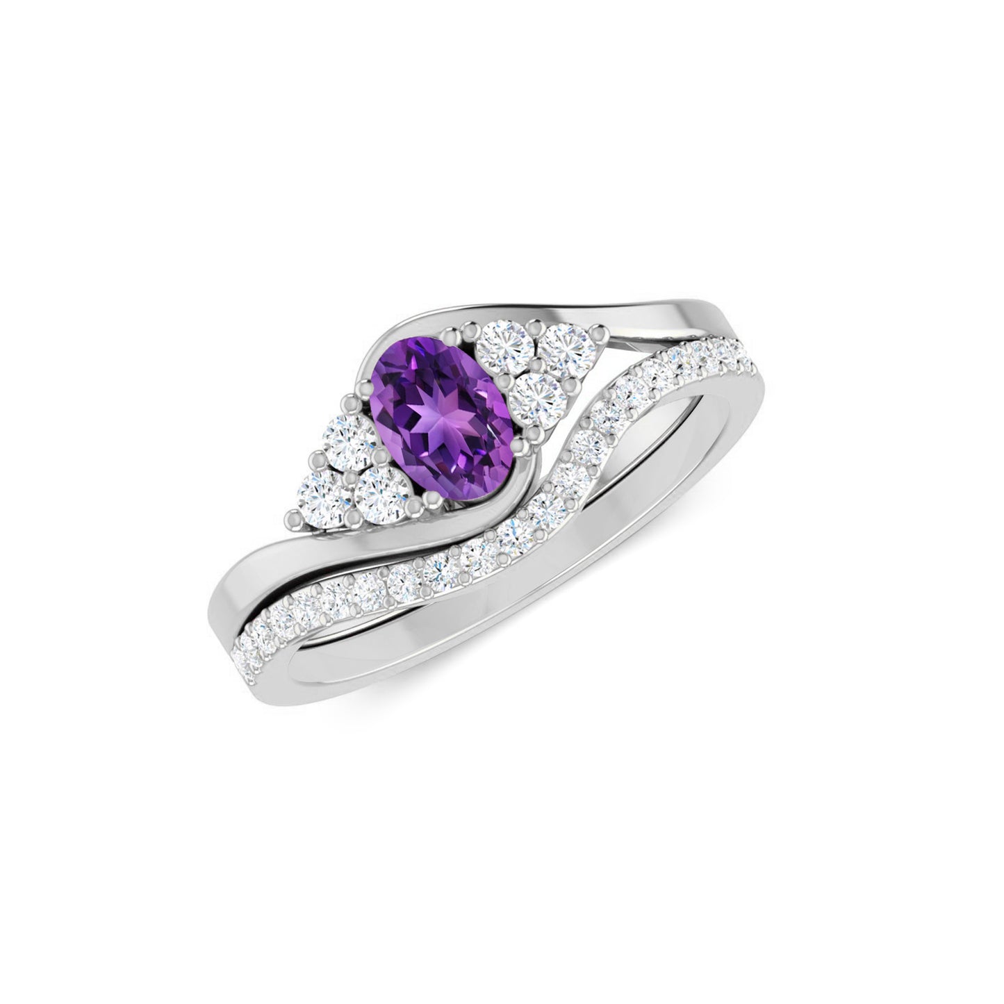 Curved Wedding Band | Sterling Silver Birthstone Ring | Genuine Gemstone & Diamond Studded Ring | Personalized Promise Ring | Gift for Her