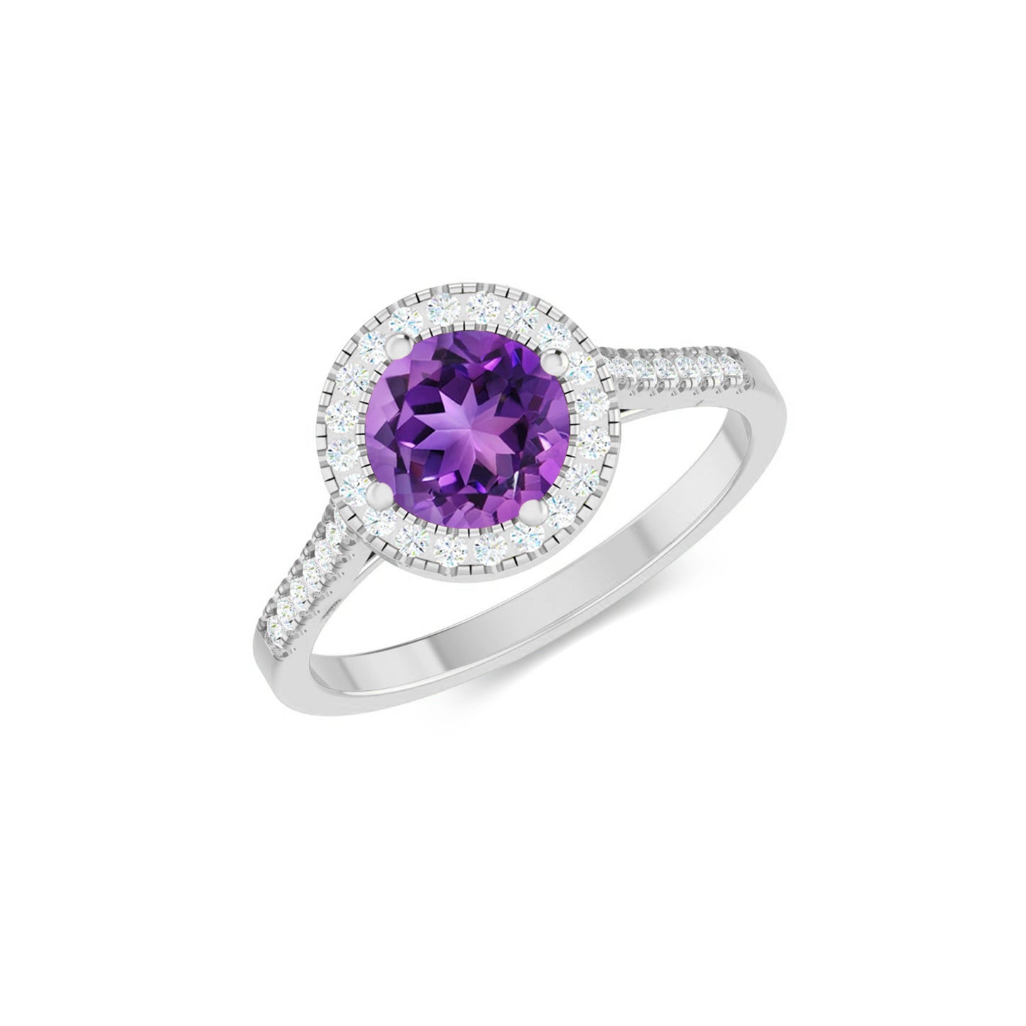 Halo Solitaire Ring | Sterling Silver Birthstone Ring | Genuine Gemstone & Diamond Studded Ring | Personalized Promise Ring | Gift for Her