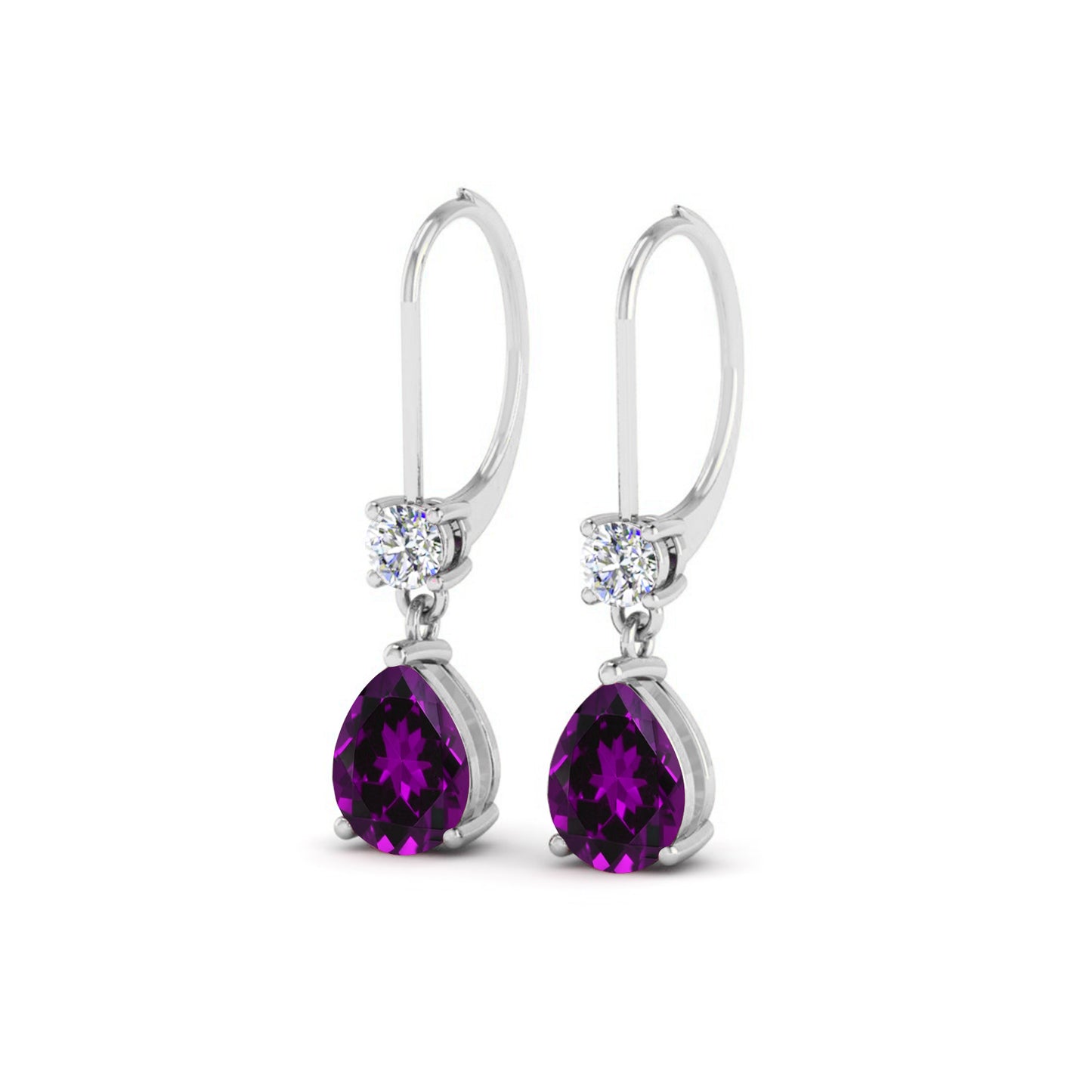 Pear Drop Lever back Earrings | 925 Sterling Silver Birthstone Stud Earrings | Diamond Accent Gemstone Earrings | 15 Birthstone Options | Gift for Women