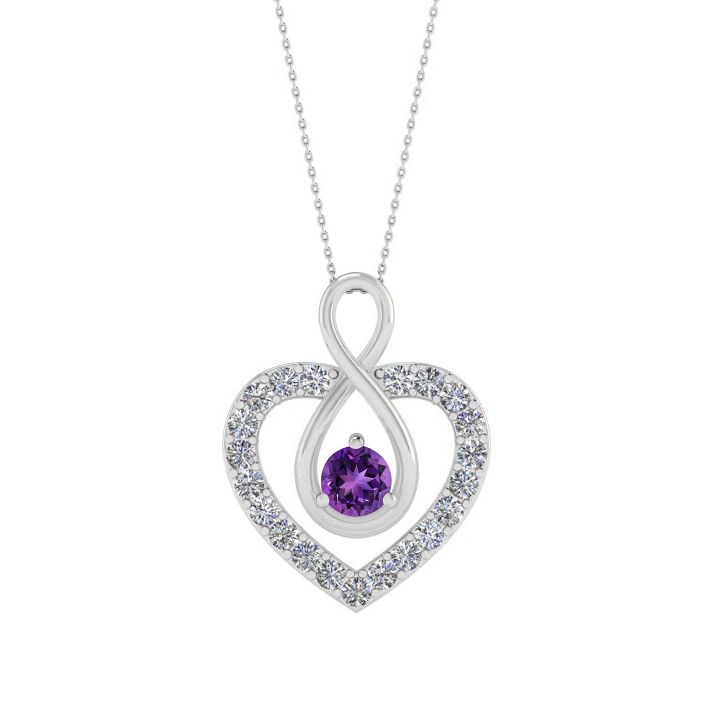 Infinity Heart Pendant | Sterling Silver Birthstone Necklace | Diamond Accent | Adjustable Chain | 15 Gemstone Choices
