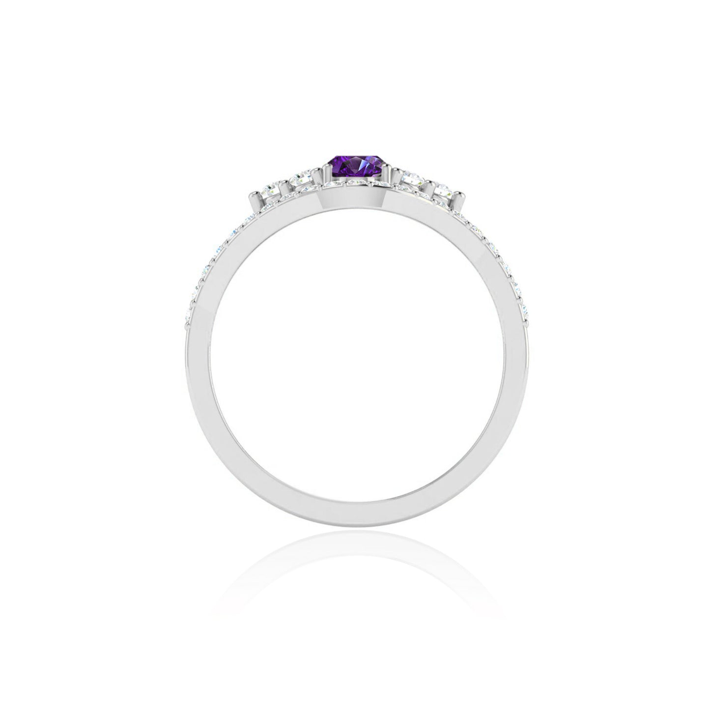 Curved Wedding Band | Sterling Silver Birthstone Ring | Genuine Gemstone & Diamond Studded Ring | Personalized Promise Ring | Gift for Her