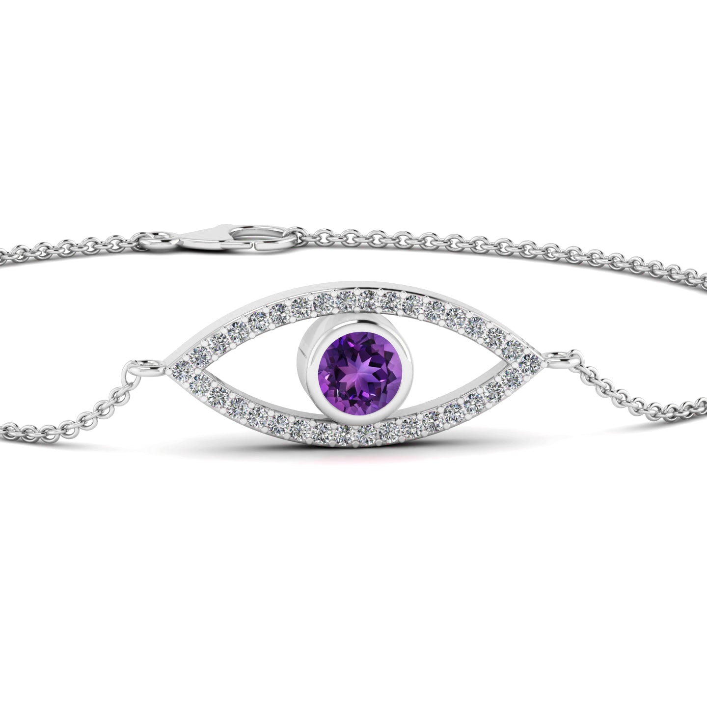 Evil Eye Bracelet | Sterling Silver Birthstone Bracelet | Adjustable Chain | 15 Gemstone Choices | Personalized Gemstone Bracelet