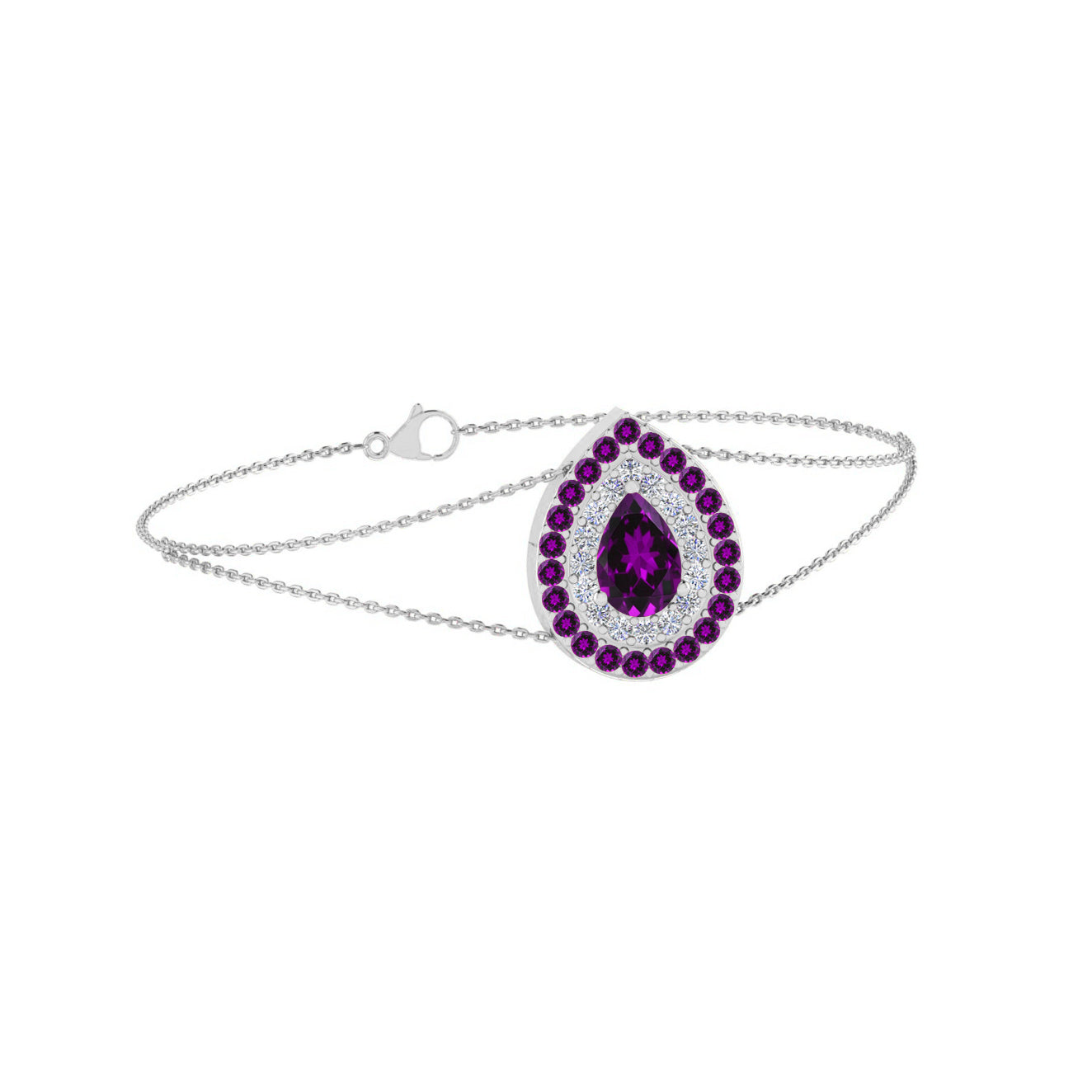 Pear Double Halo Jewelry Component | Sterling Silver Birthstone Bracelet | Adjustable Chain | 15 Gemstone Choices | Personalized Gemstone Bracelet