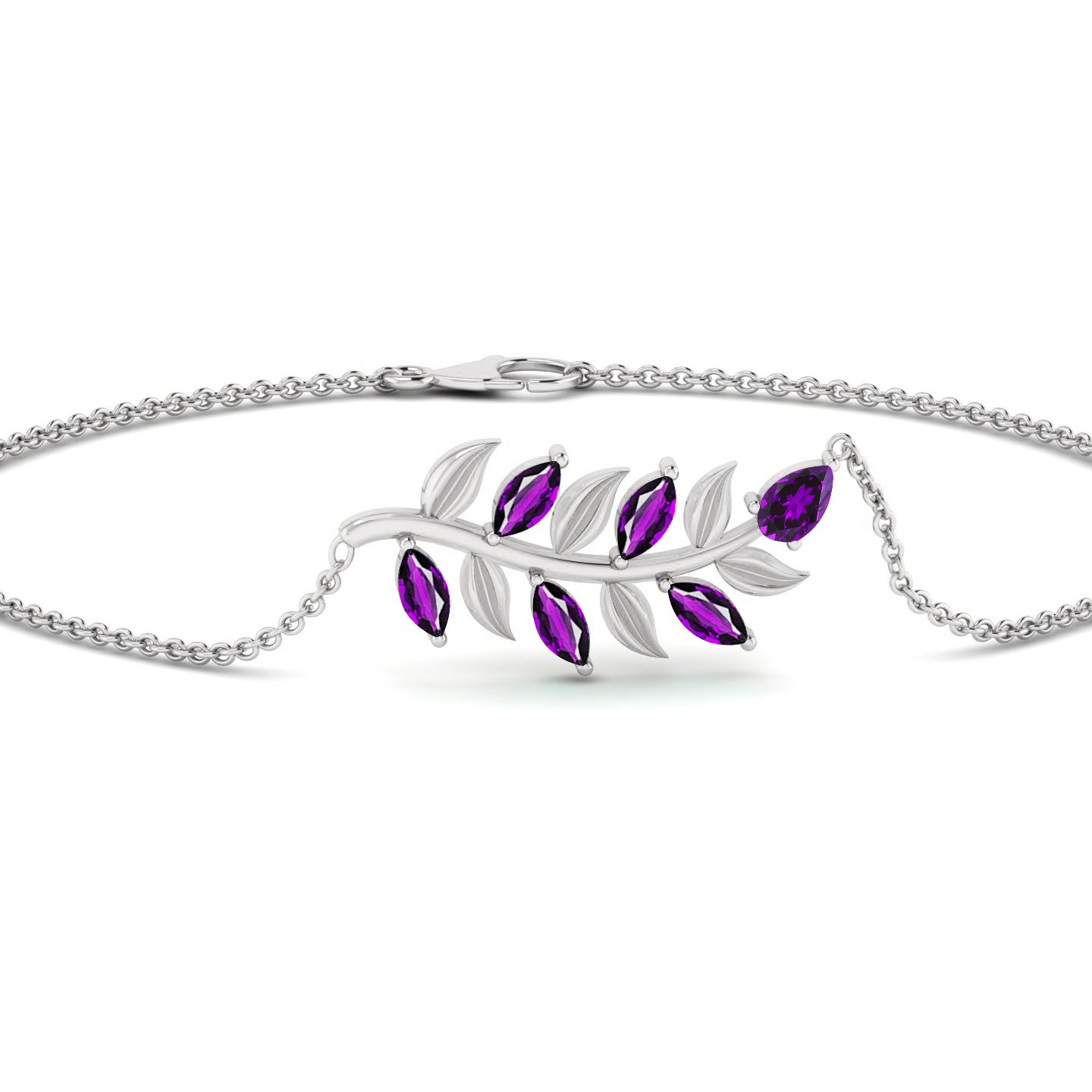 Leaf Vine Bracelet | Sterling Silver Birthstone Bracelet | Adjustable Chain | 15 Gemstone Choices | Personalized Gemstone Bracelet
