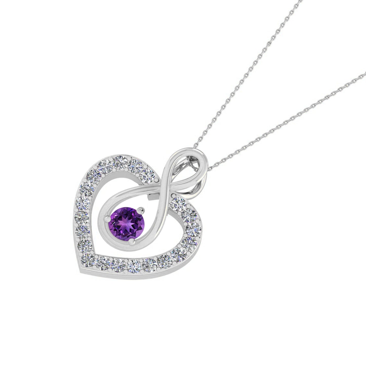 Infinity Heart Pendant | Sterling Silver Birthstone Necklace | Diamond Accent | Adjustable Chain | 15 Gemstone Choices