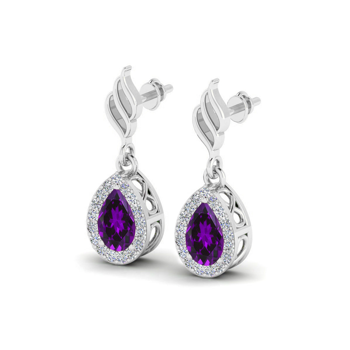 Flame (Floral Swirl) Hook | 925 Sterling Silver Birthstone Stud Earrings | Diamond Accent Gemstone Earrings | 15 Birthstone Options | Gift for Women
