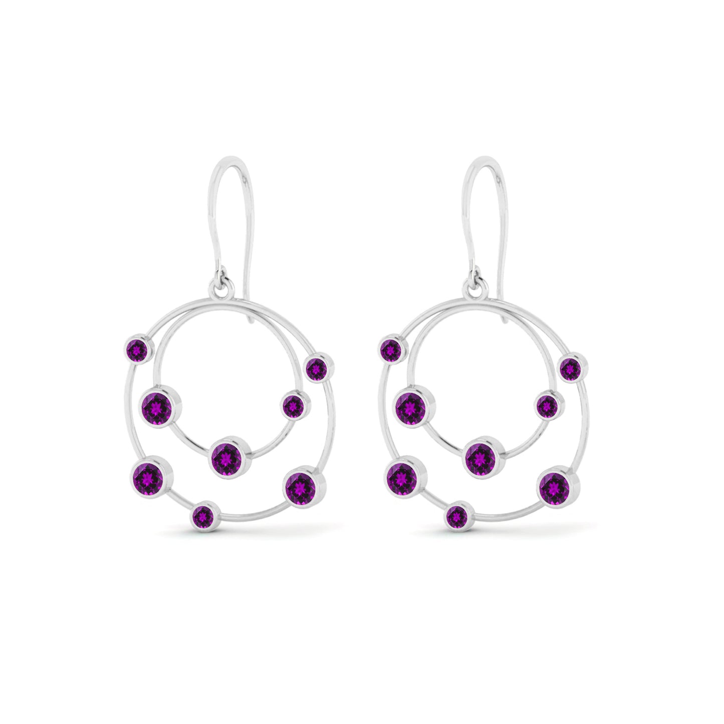 Open Circle Drop Earrings | 925 Sterling Silver Birthstone Stud Earrings | Diamond Accent Gemstone Earrings | 15 Birthstone Options | Gift for Women