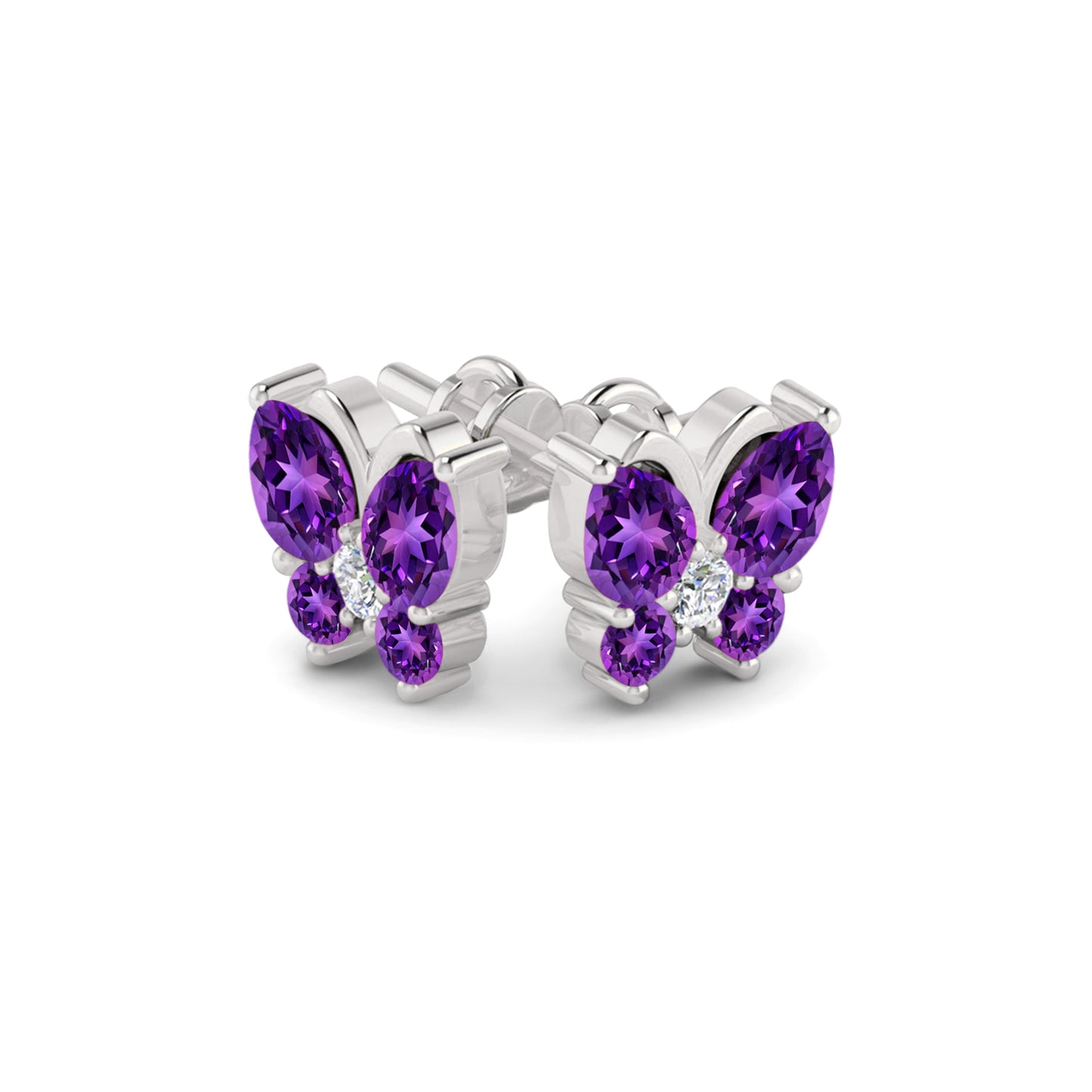 Butterfly Stud Earrings | 925 Sterling Silver Birthstone Stud Earrings | Diamond Accent Gemstone Earrings | 15 Birthstone Options | Gift for Women
