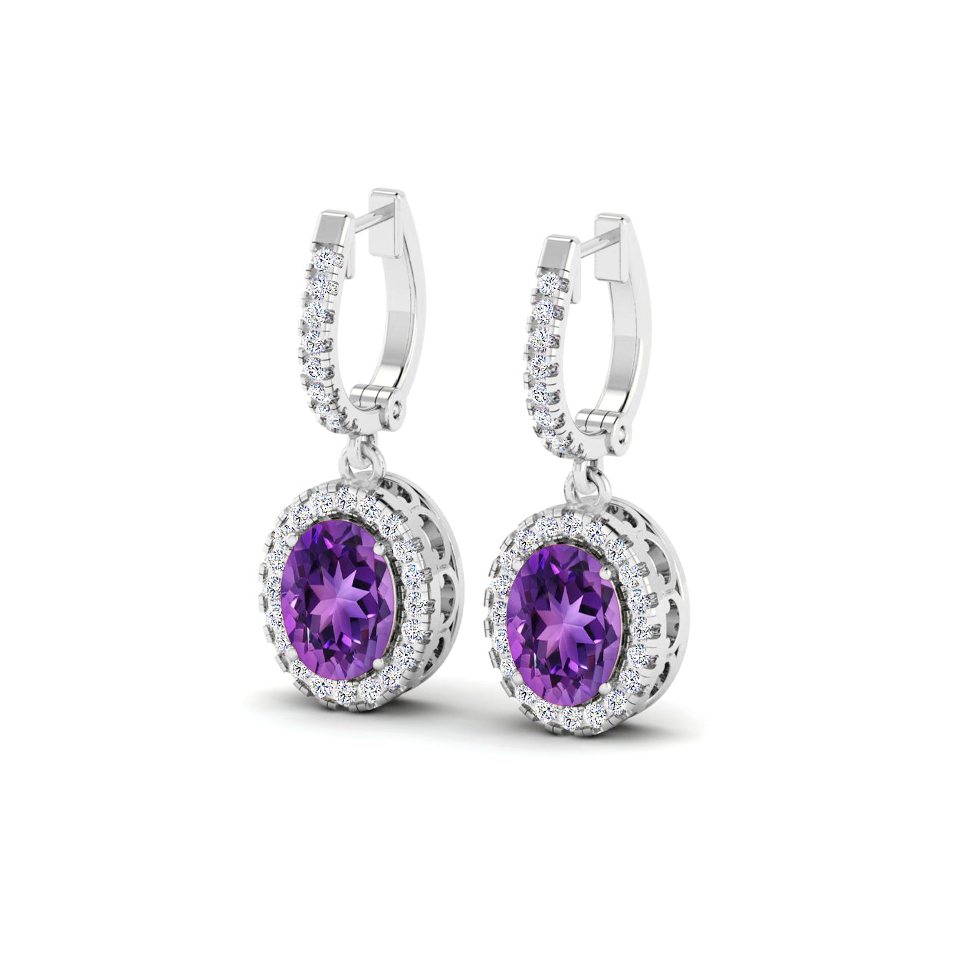 Halo Huggie Drop Earrings | 925 Sterling Silver Birthstone Stud Earrings | Diamond Accent Gemstone Earrings | 15 Birthstone Options | Gift for Women