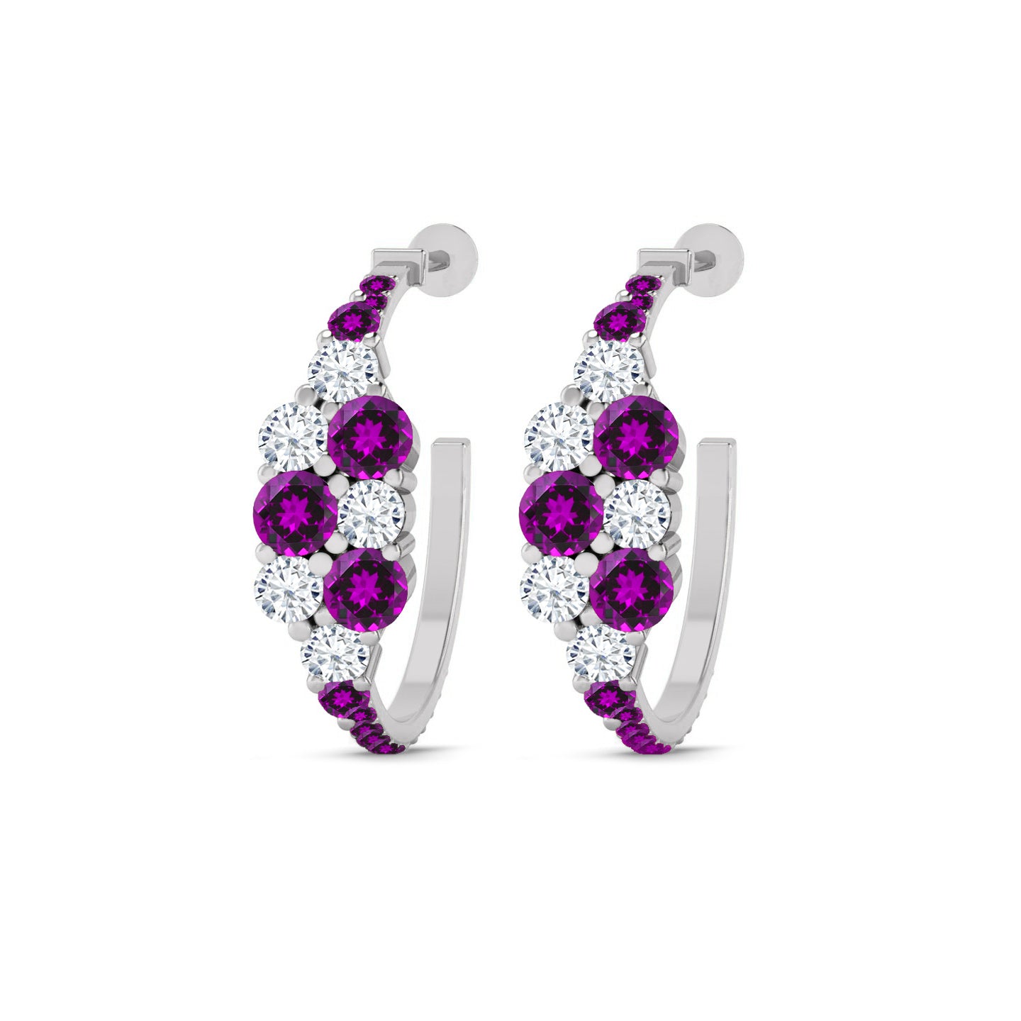 Gemstone Cluster Huggie Hoop Earrings | 925 Sterling Silver Birthstone Stud Earrings | Diamond Accent Gemstone Earrings | 15 Birthstone Options | Gift for Women