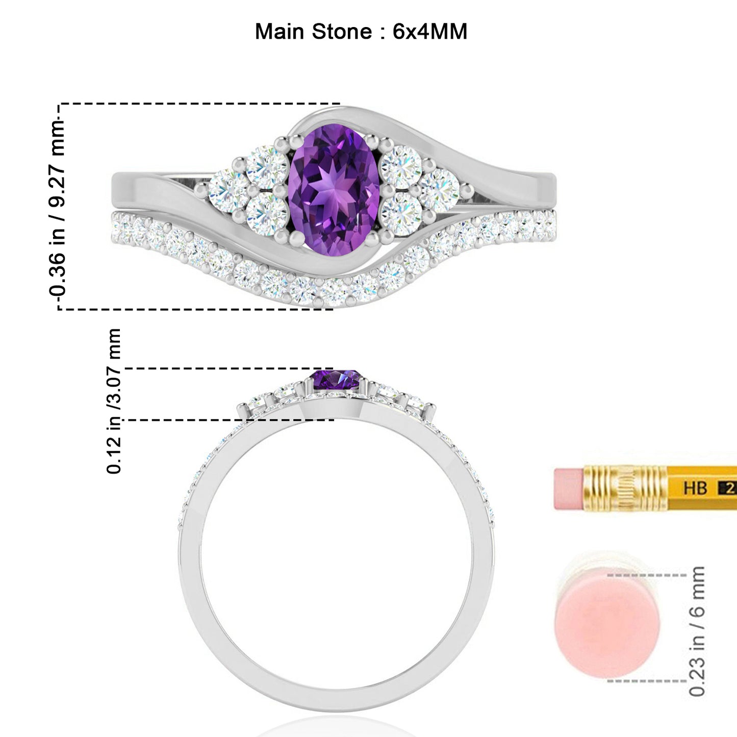 Curved Wedding Band | Sterling Silver Birthstone Ring | Genuine Gemstone & Diamond Studded Ring | Personalized Promise Ring | Gift for Her