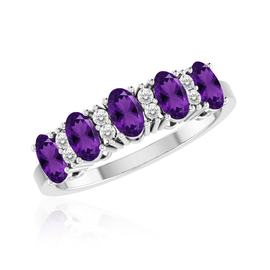 Sterling Silver Birthstone Ring | Genuine Gemstone & Diamond Studded Ring | Personalized Promise Ring | Gift for Her