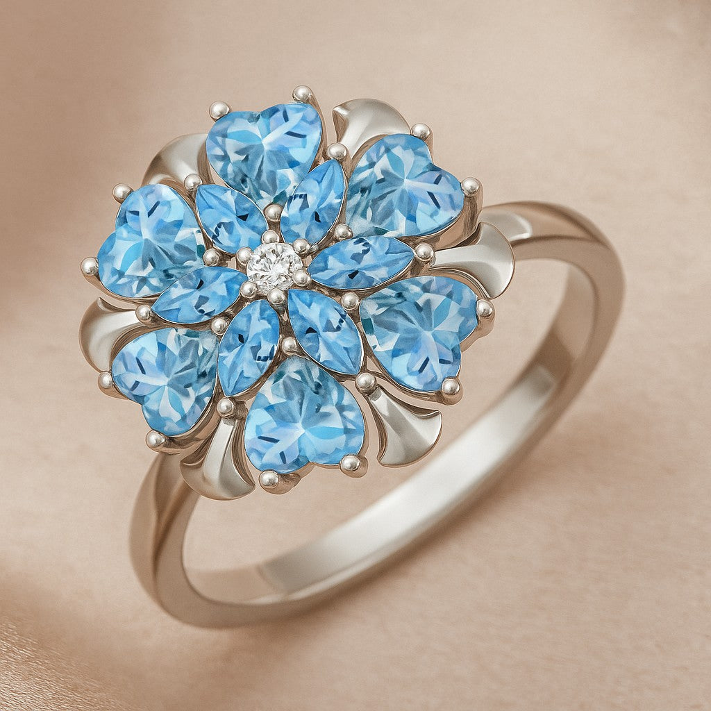 Floral Cluster Ring | Sterling Silver Birthstone Ring | Genuine Gemstone Studded Ring | Personalized Promise Ring | Gift for Her