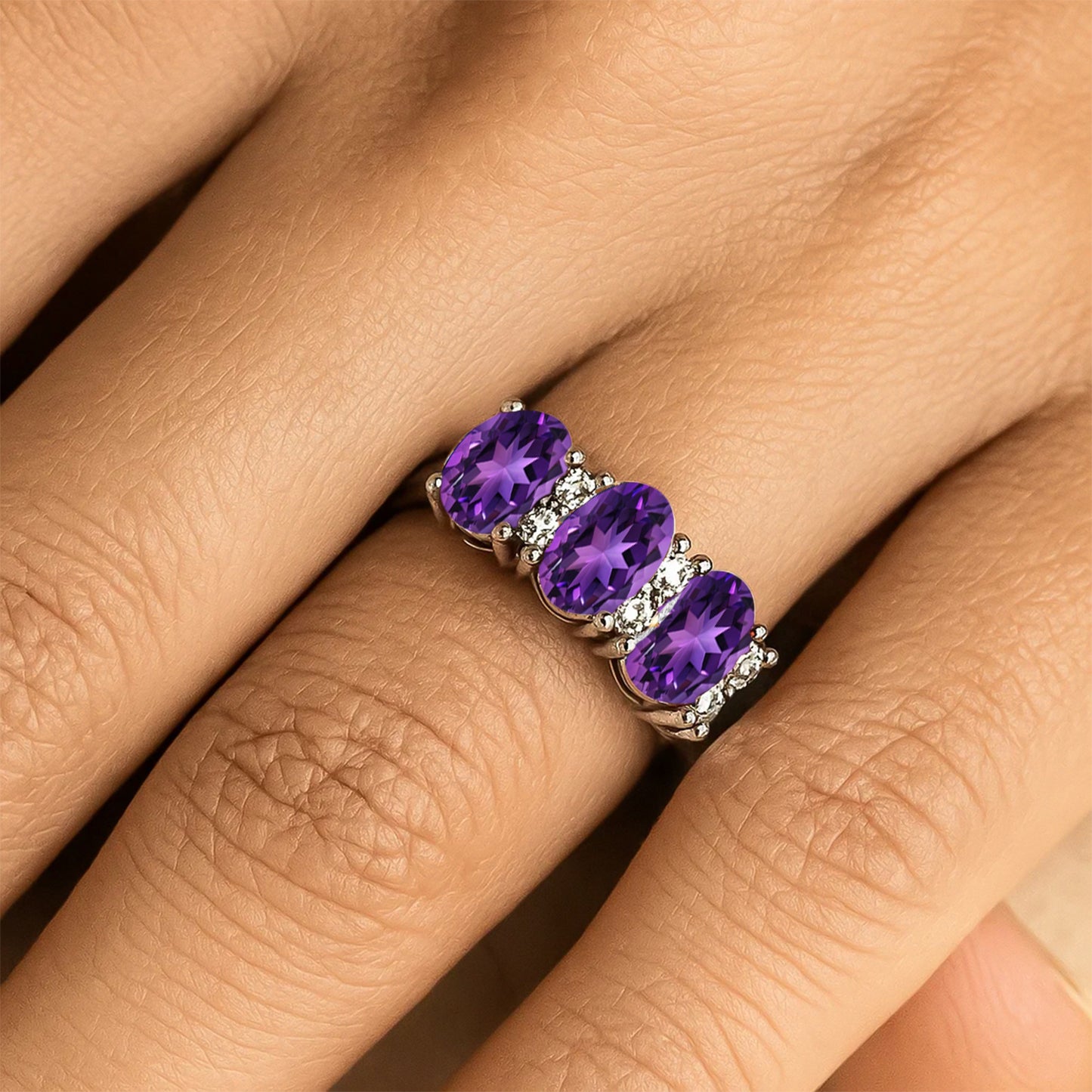 Sterling Silver Birthstone Ring | Genuine Gemstone & Diamond Studded Ring | Personalized Promise Ring | Gift for Her