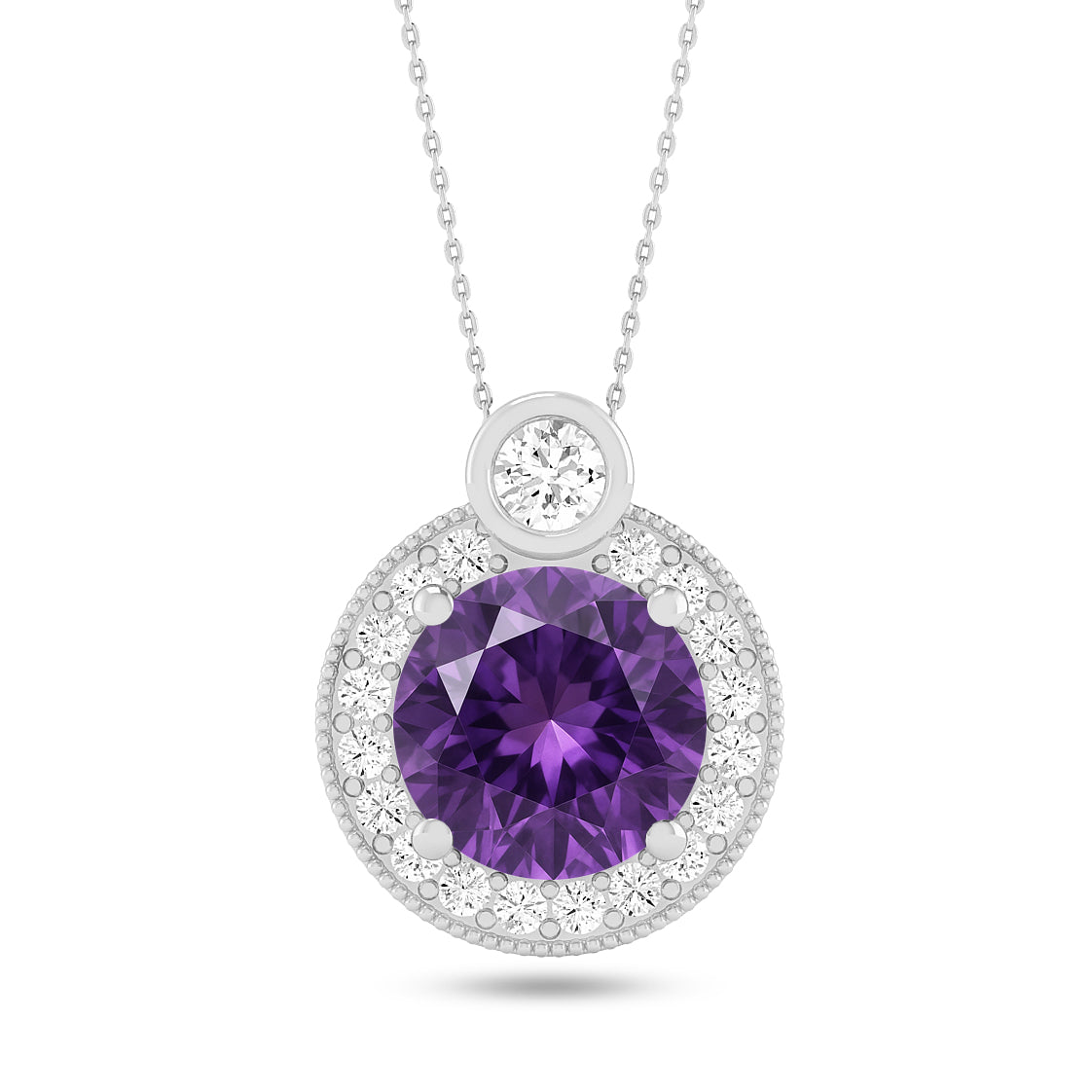Round Halo Pendant | Starburst Pendant | Heart Knot Teardrop Pendant | Sterling Silver Birthstone Necklace | Diamond Accent | Adjustable Chain | 15 Gemstone Choices