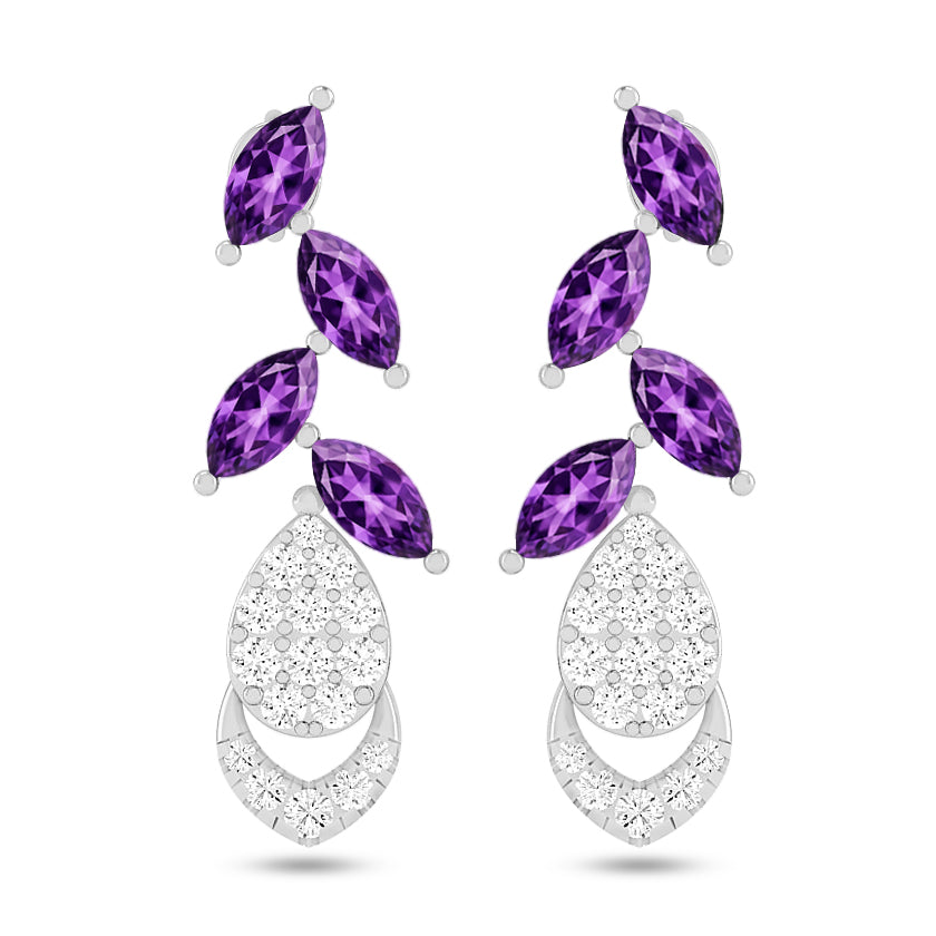 Nature-Inspired Leaf Drop Earrings | 925 Sterling Silver Birthstone Stud Earrings | Diamond Accent Gemstone Earrings | 15 Birthstone Options | Gift for Women