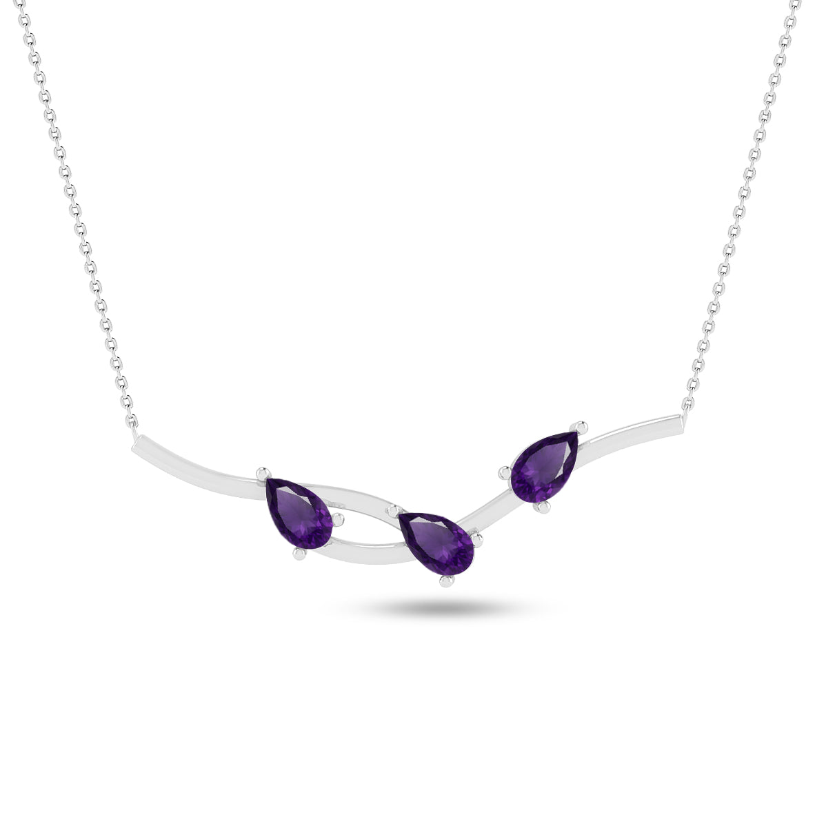 Three-Stone Curved Bar Necklace | Sterling Silver Birthstone Necklace | Adjustable Chain | 15 Gemstone Choices | Personalized Gemstone Pendant