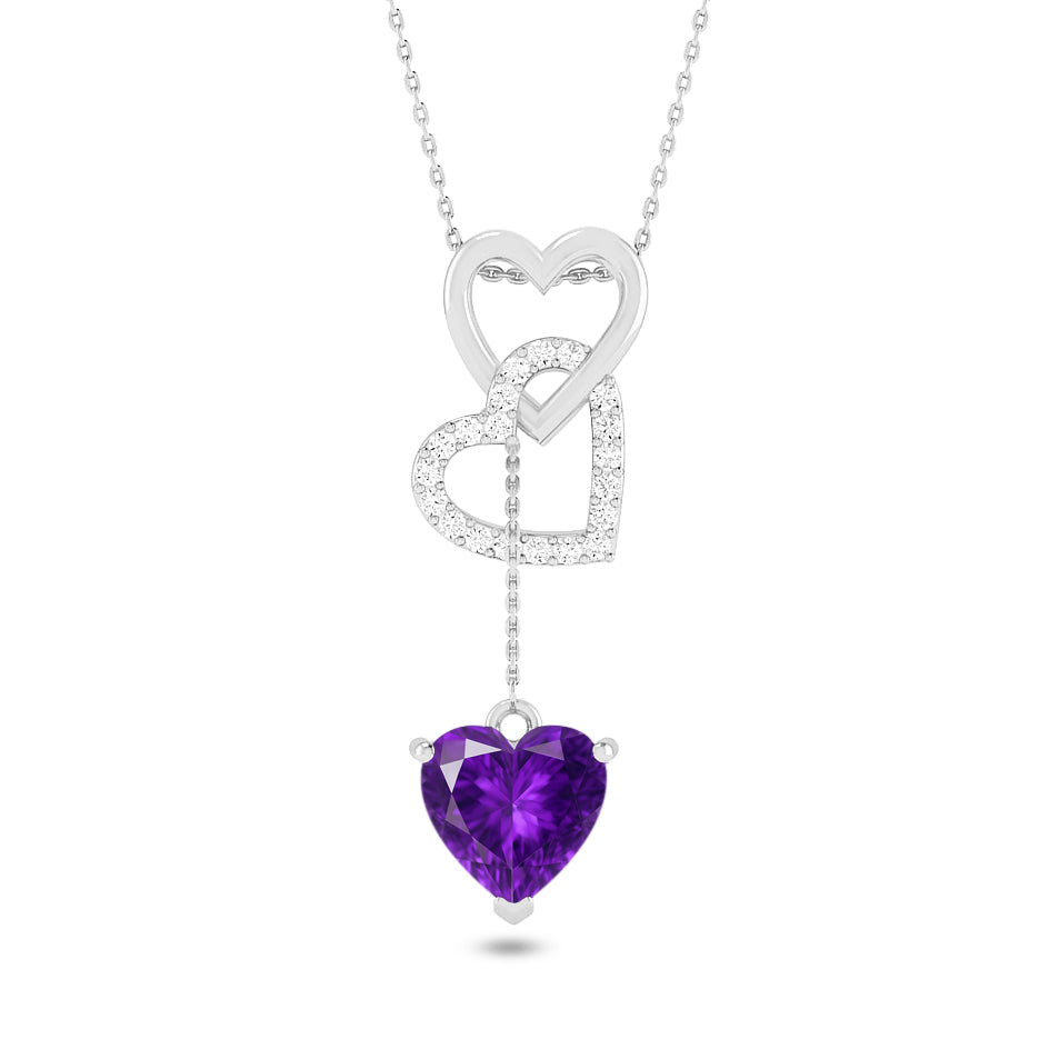 Double Heart Drop Pendant | Starburst Pendant | Heart Knot Teardrop Pendant | Sterling Silver Birthstone Necklace | Diamond Accent | Adjustable Chain | 15 Gemstone Choices