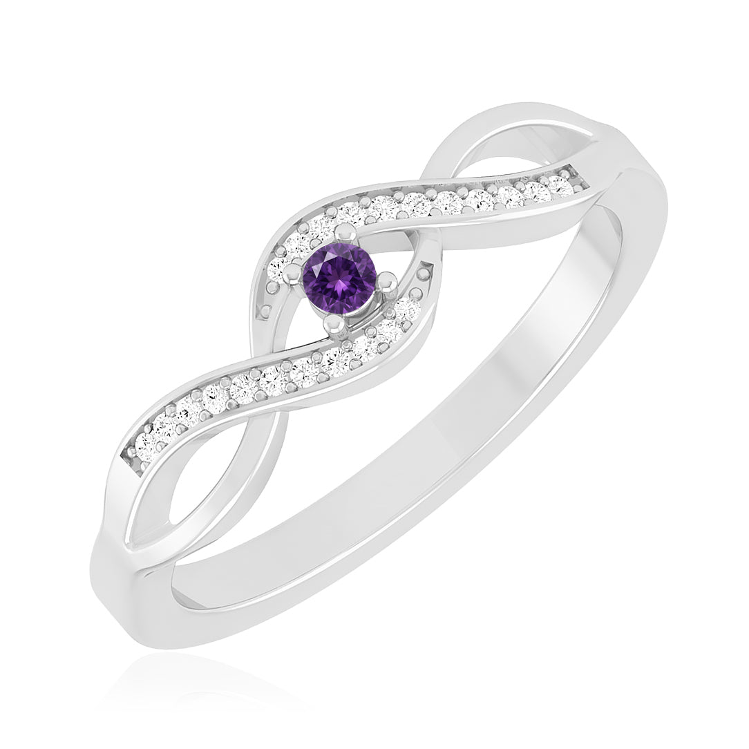 Infinity Ring | Sterling Silver Birthstone Ring | Genuine Gemstone & Diamond Studded Ring | Personalized Promise Ring | Gift for Her