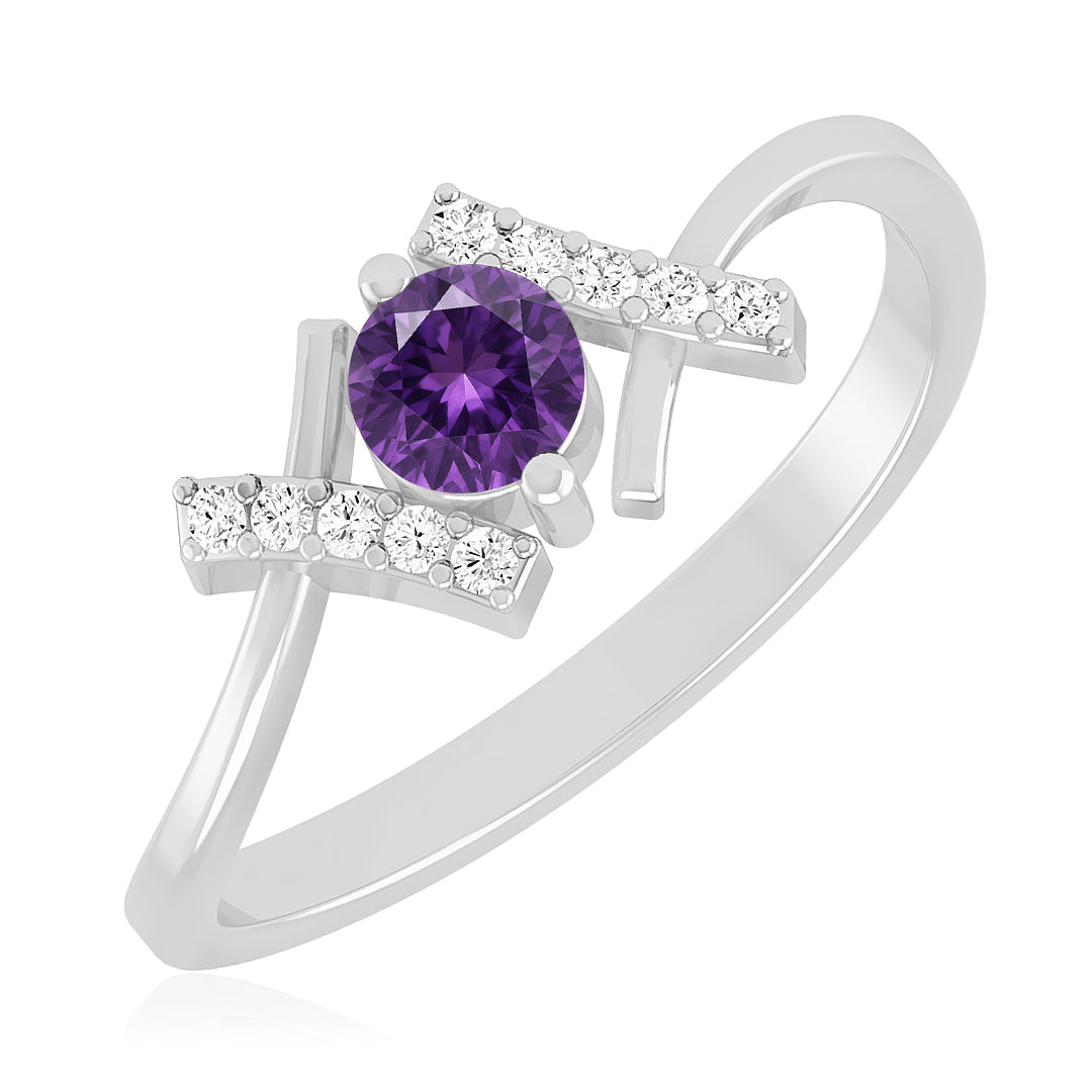 Modern Bypass Solitaire Ring | Sterling Silver Birthstone Ring | Genuine Gemstone & Diamond Studded Ring | Personalized Promise Ring | Gift for Her