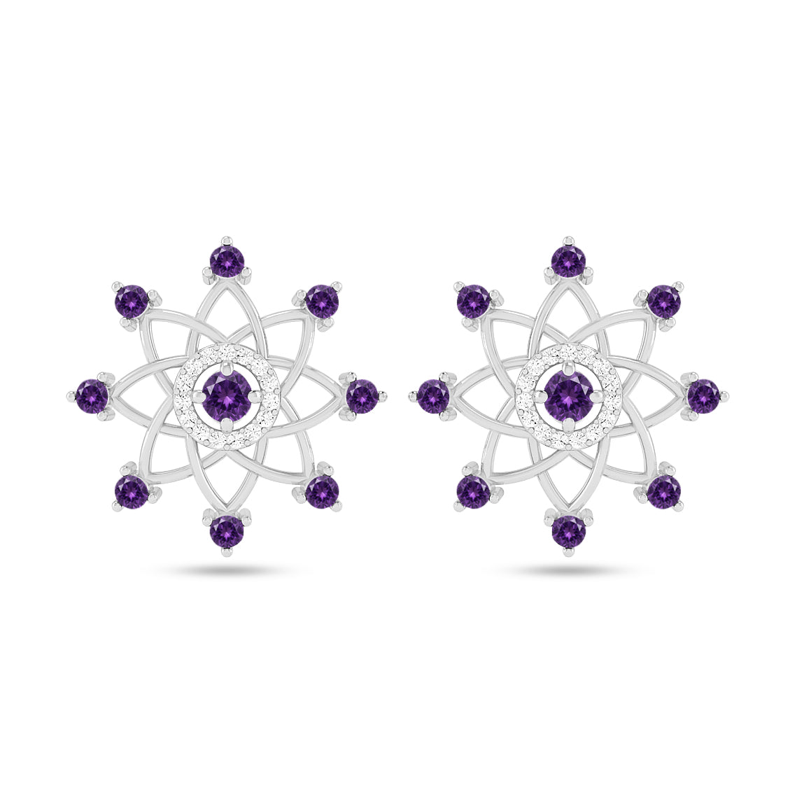 Celestial Starburst Stud Earrings | 925 Sterling Silver Birthstone Stud Earrings | Diamond Accent Gemstone Earrings | 15 Birthstone Options | Gift for Women