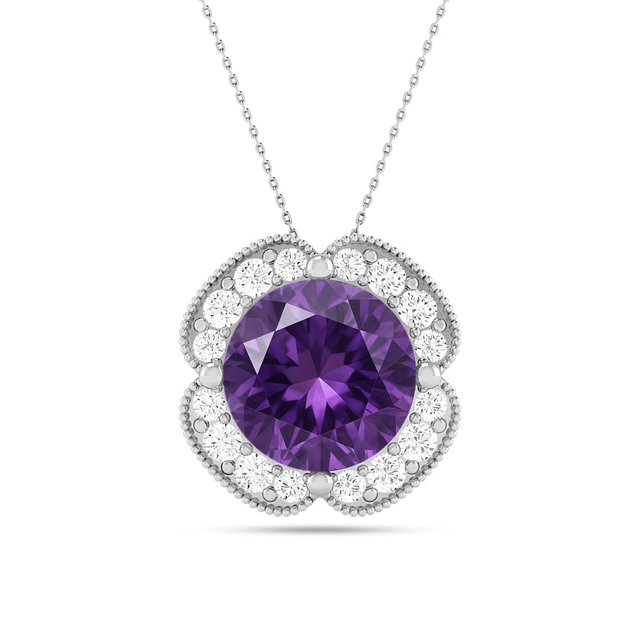 Floral Halo Pendant | Starburst Pendant | Heart Knot Teardrop Pendant | Sterling Silver Birthstone Necklace | Diamond Accent | Adjustable Chain | 15 Gemstone Choices