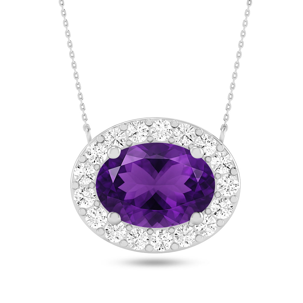 Oval Halo Solitaire Pendant | Starburst Pendant | Heart Knot Teardrop Pendant | Sterling Silver Birthstone Necklace | Diamond Accent | Adjustable Chain | 15 Gemstone Choices